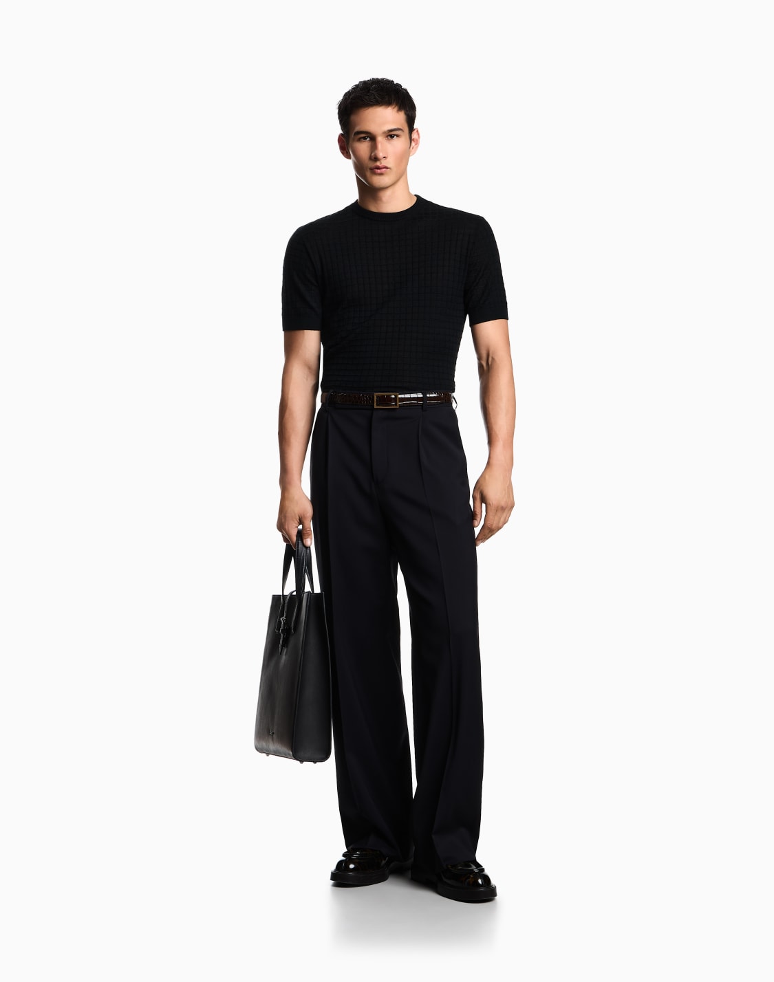 asv-セタ-リヨセル混紡-表編み裏編み-ブラック--emporio-armani