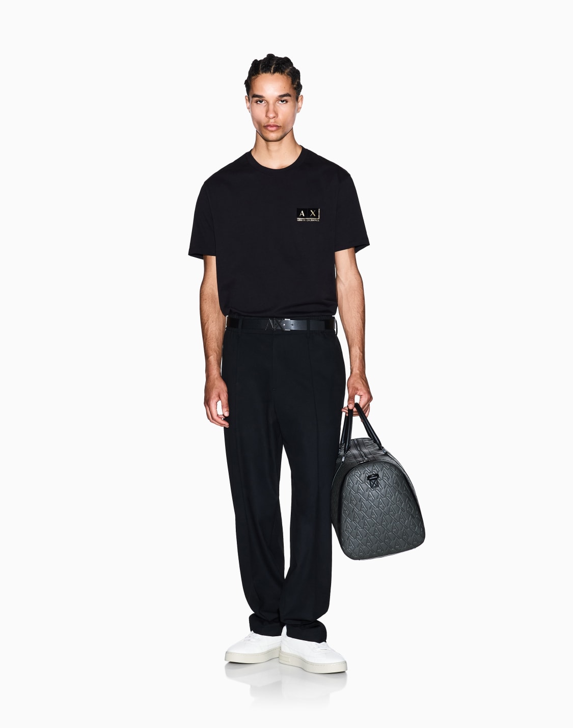 ゴルドロゴ-半袖クルネックtシャツ-ブラック--armani-exchange