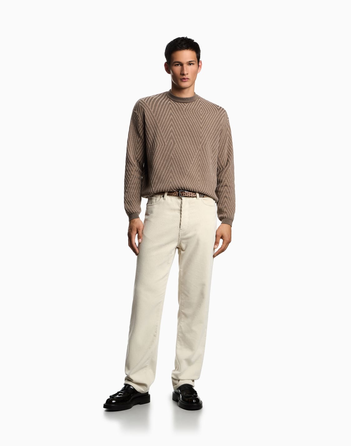 セタ-バジンウル混紡-オバサイズダイヤ-オプアトジャカド-ブラウン--emporio-armani