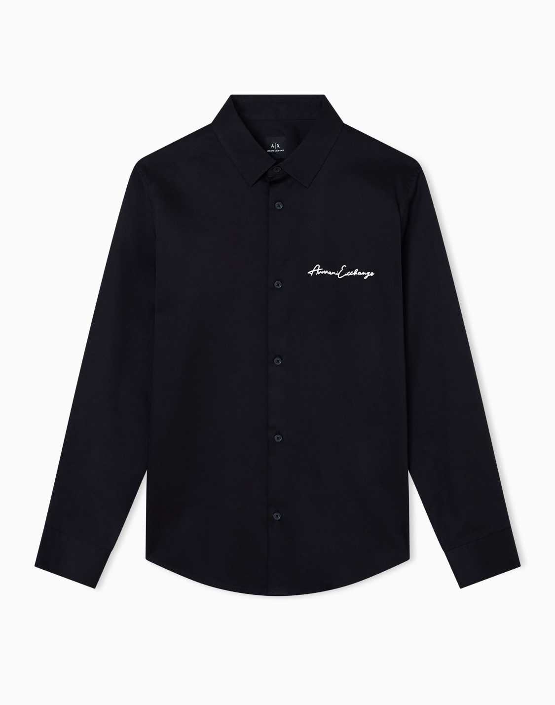 シグネチャロゴ-ストレッチコットンサテンシャツ-ブラック--armani-exchange