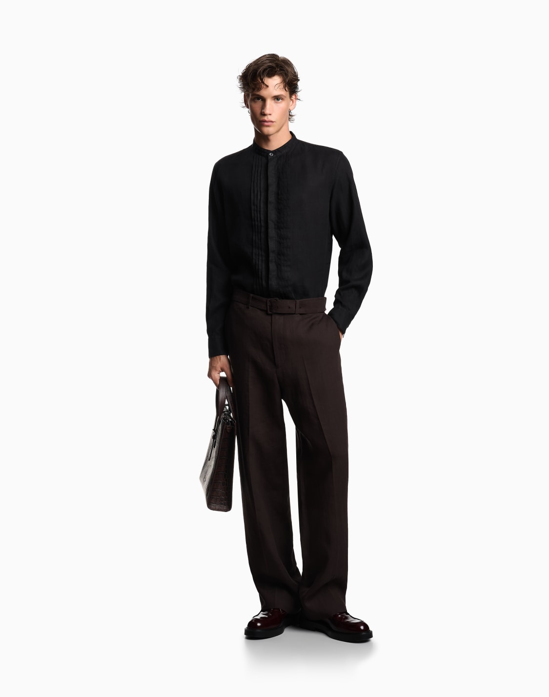 garment-dyed-linen-shirt-with-guru-collar-and-pleated-detail-black--emporio-armani