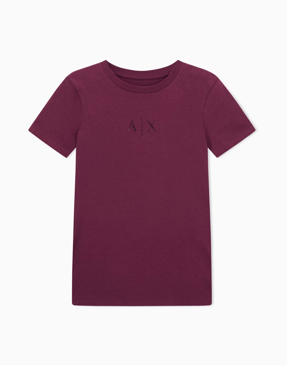 t-shirt-mit-normaler-passform-und-glitzerlogo-burgunderrot--armani-exchange