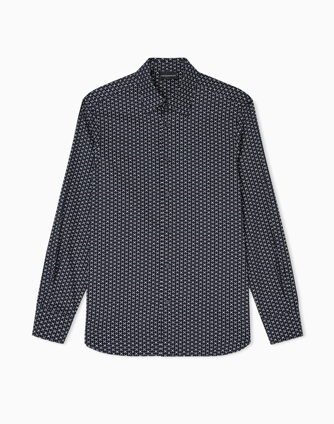 シャツ-ストレッチコットン-プリントパタン-ブル--emporio-armani