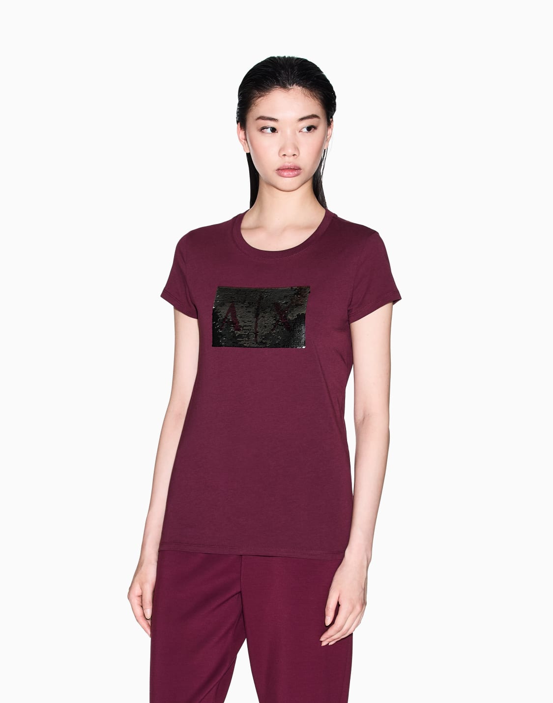 camiseta-slim-fit-con-logo-de-strass-burdeos--armani-exchange
