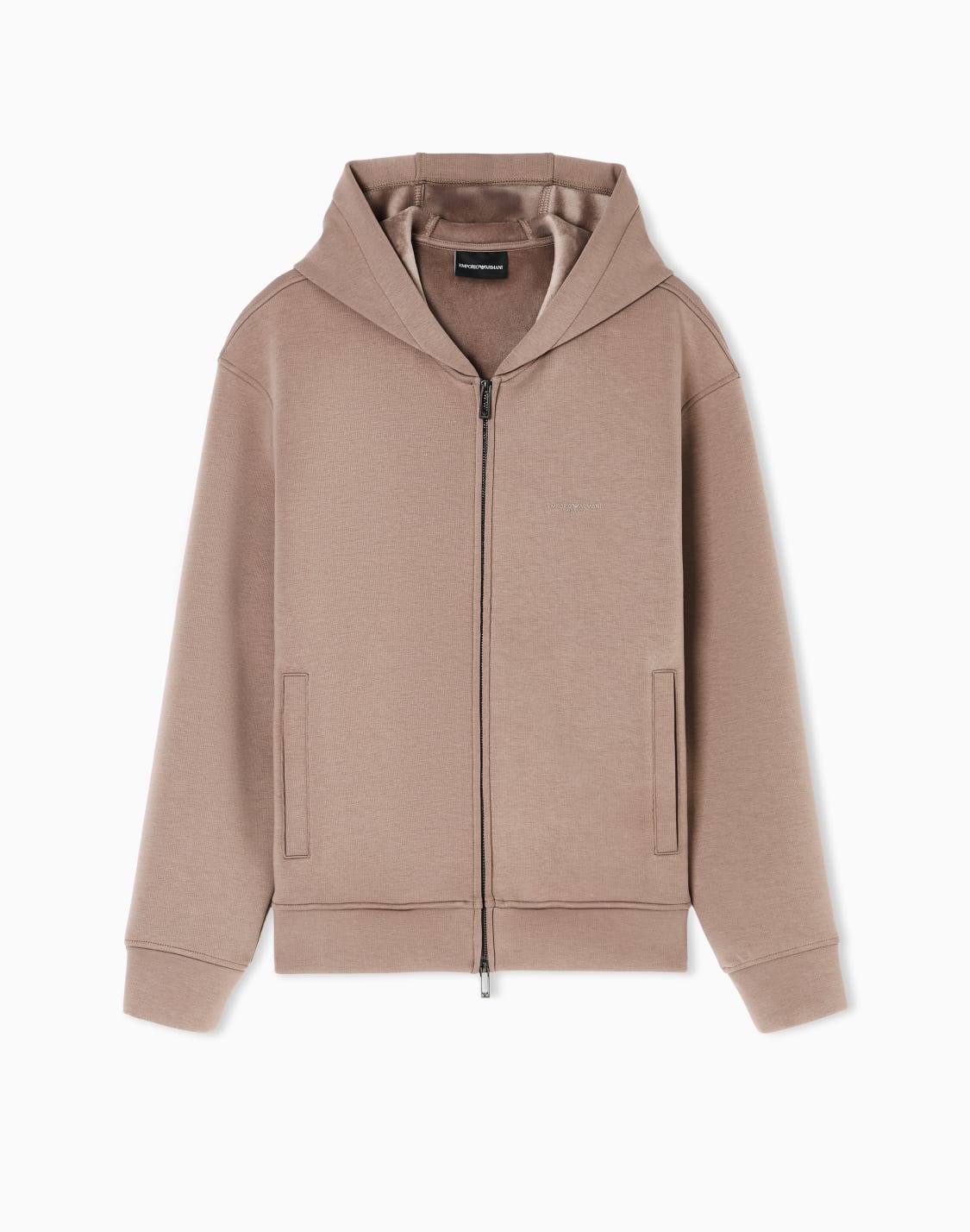 asv-フド付きジップアップ-スウェットシャツ-リヨセル混紡-ボンディングジャジ-ベジュ--emporio-armani