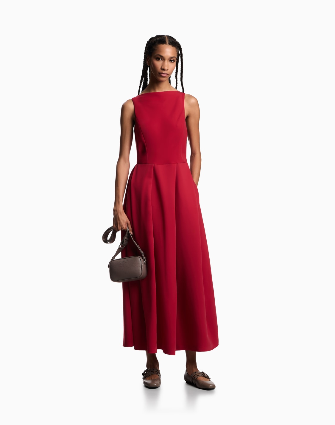 technical-cady-sleeveless-dress-with-pleats-red--emporio-armani