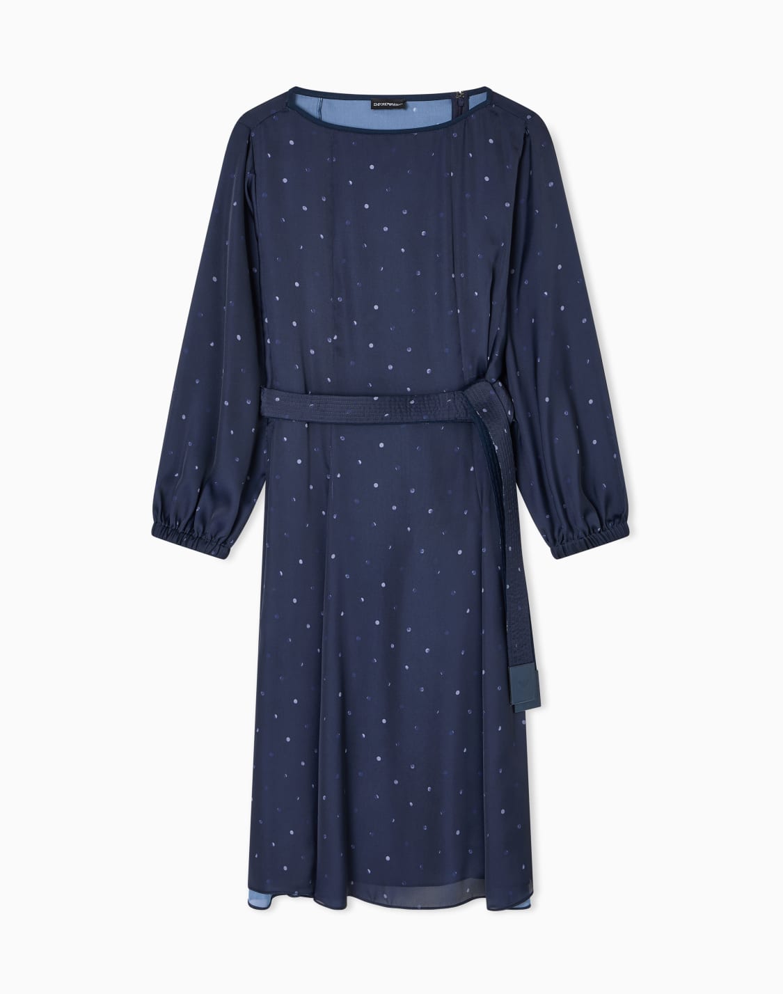 polka-dot-print-satin-dress-with-belt-navy-blue--emporio-armani