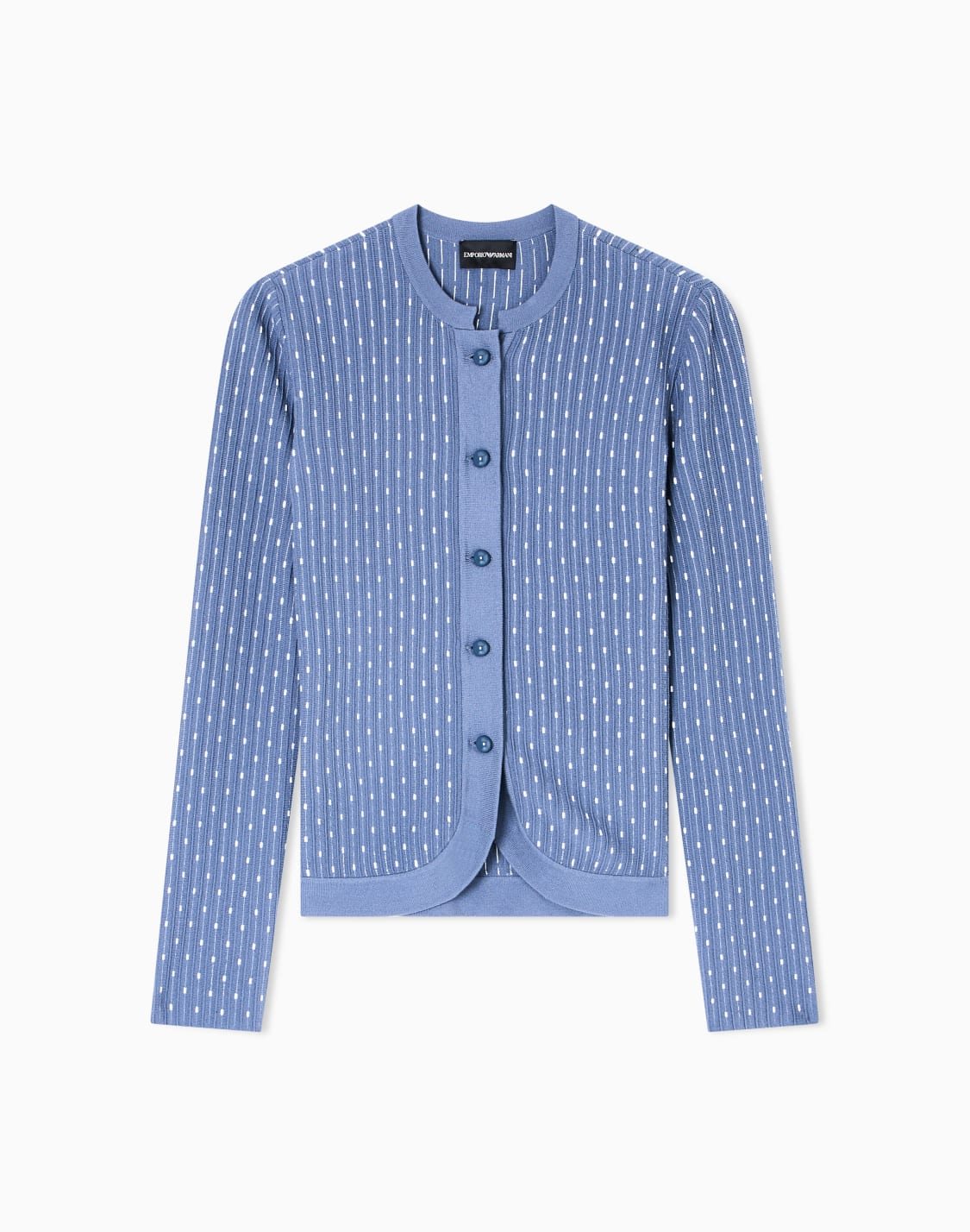 unifarbener-strick-cardigan-aus-viskose-in-jacquard-stoff-verarbeitung-mit-tupfen-hellblau--emporio-armani