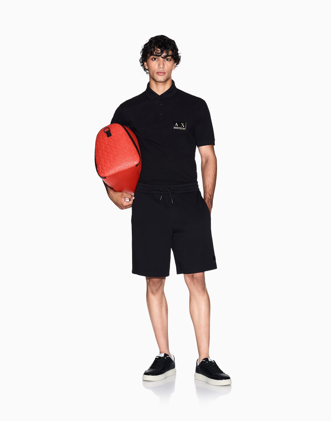 ゴルドロゴ-半袖ポロシャツ-ブラック--armani-exchange