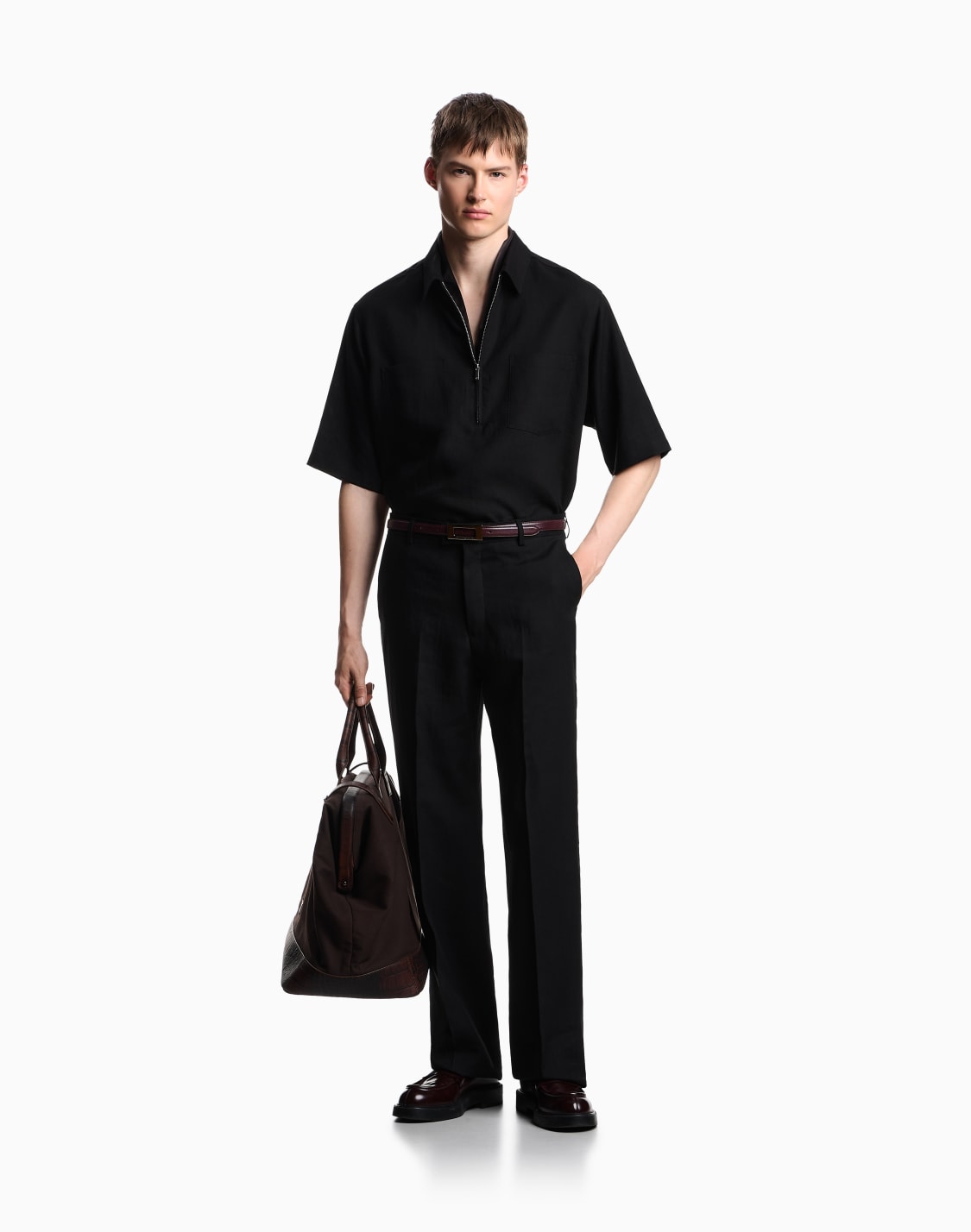 パンツ-ピュアリネン-ブラック--emporio-armani