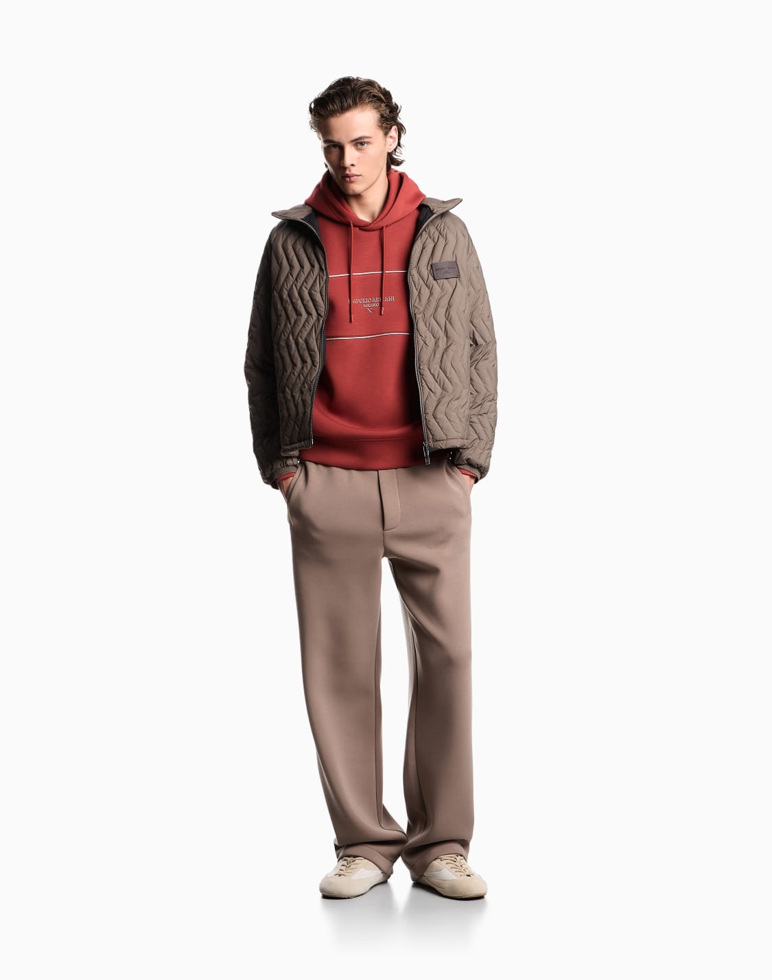 フド付きスウェットシャツ-ダブルジャジ-3dエフェクトロゴ-レッド--emporio-armani