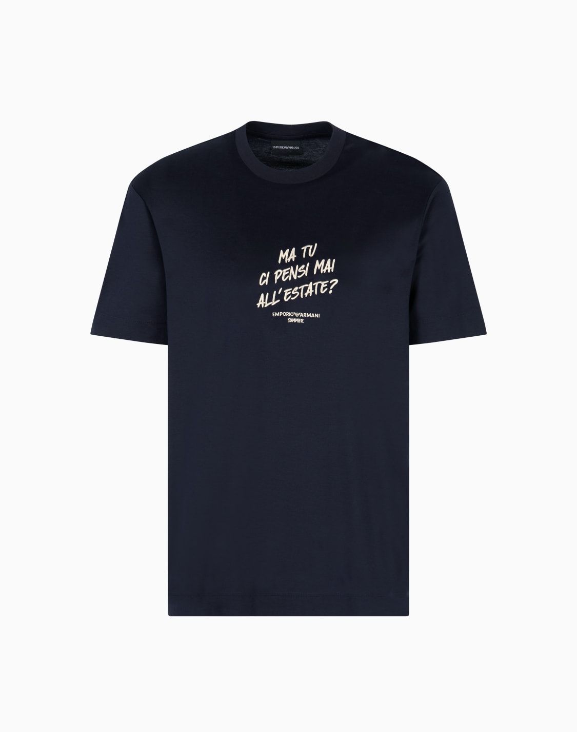 asv-tシャツ-リヨセル混紡ジャジ-サマムドスロガン刺繍-ネイビブル--emporio-armani
