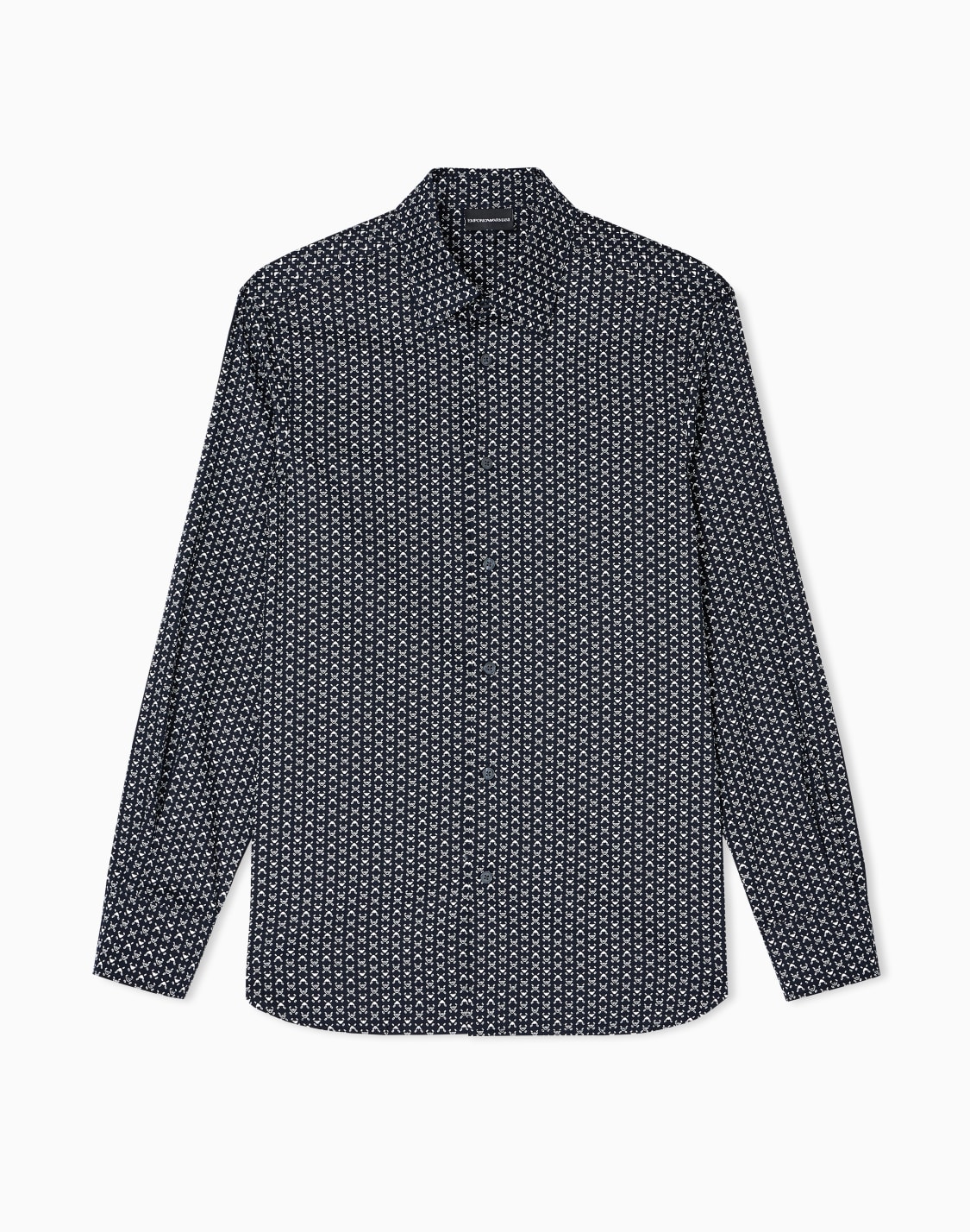 シャツ-ストレッチコットン-プリントパタン-ブル--emporio-armani