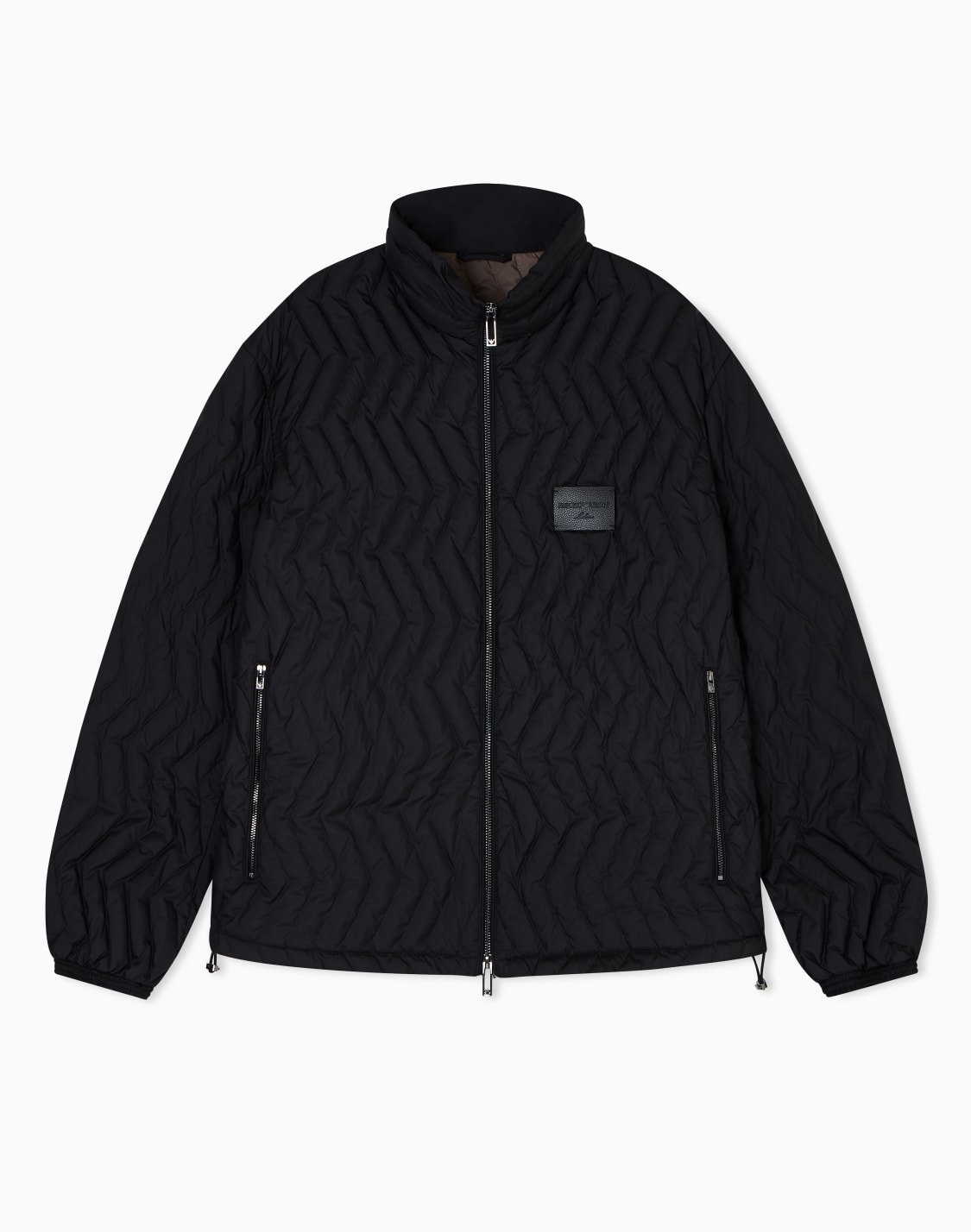 フルジップ-ダウンジャケット-ナイロンリップストップ-シェブロンキルティング-ブラック--emporio-armani
