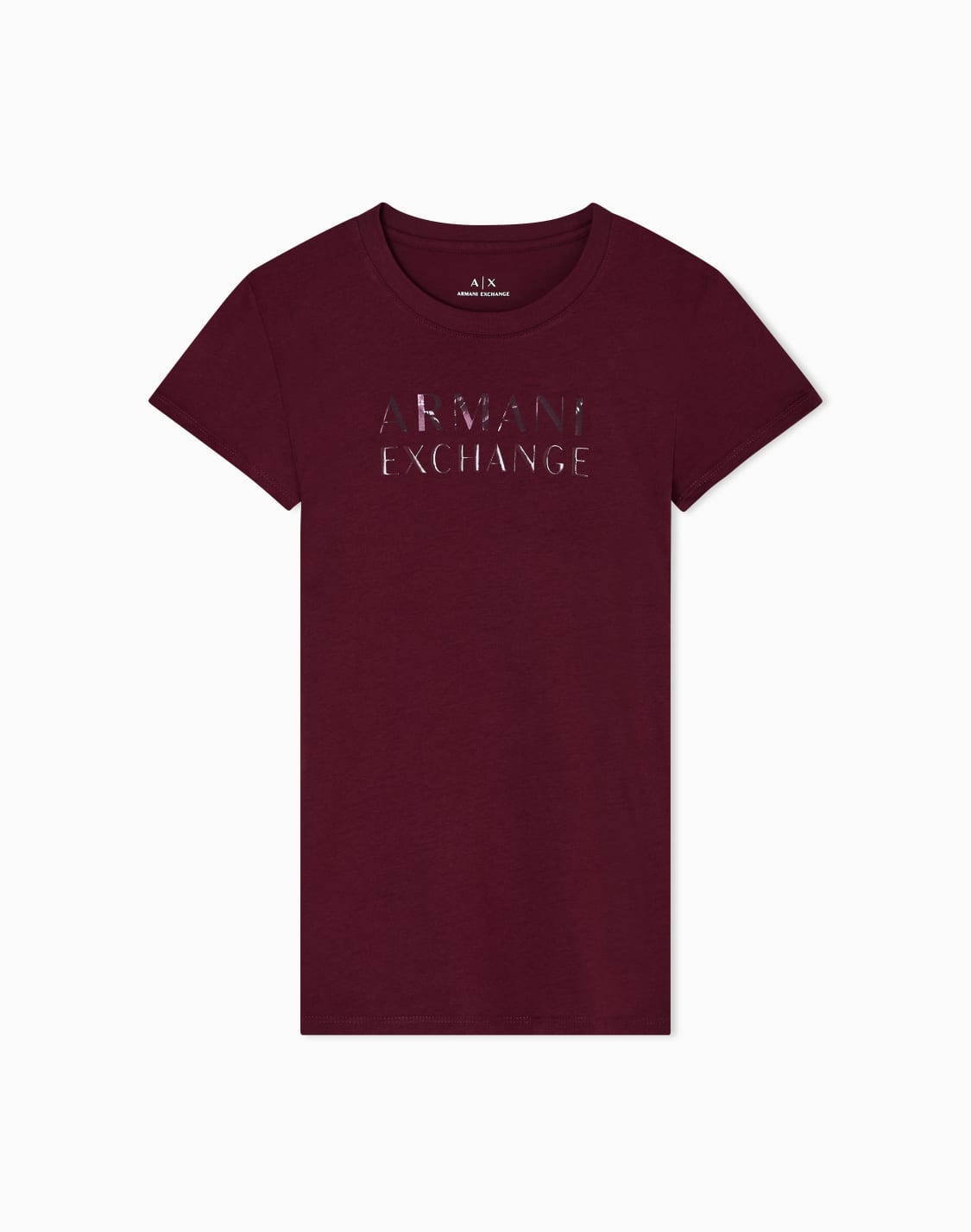 ブロッサムプリントロゴ-半袖クルネックtシャツ-バガンディ--armani-exchange