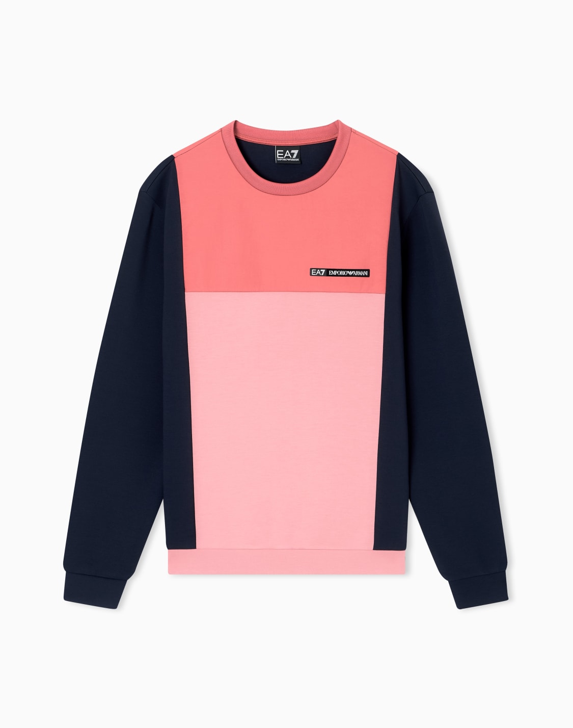 athletic-colour-block-クルネック-スウェットシャツ-ストレッチビスコス混紡-ピンク--ea7