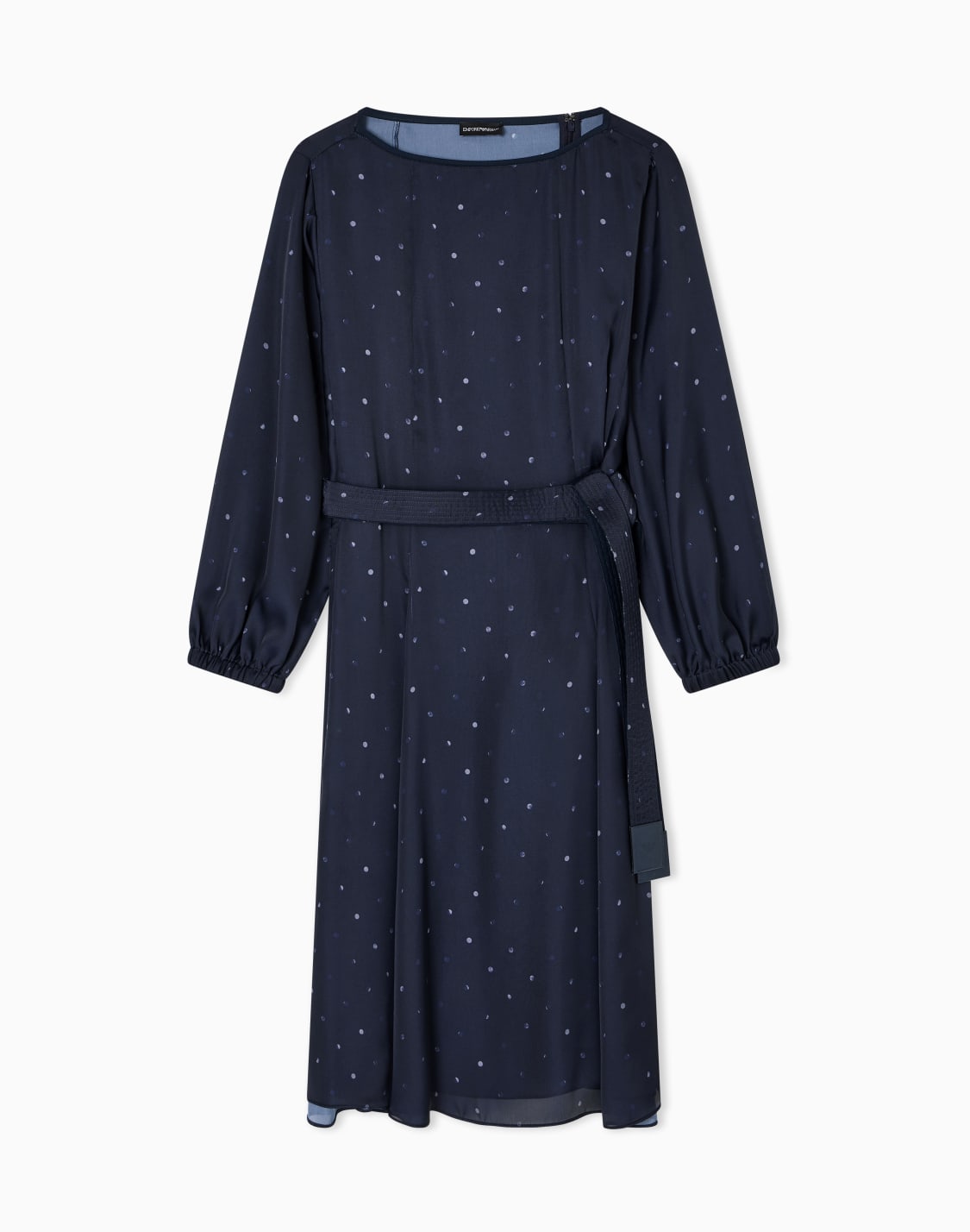 polka-dot-print-satin-dress-with-belt-navy-blue--emporio-armani