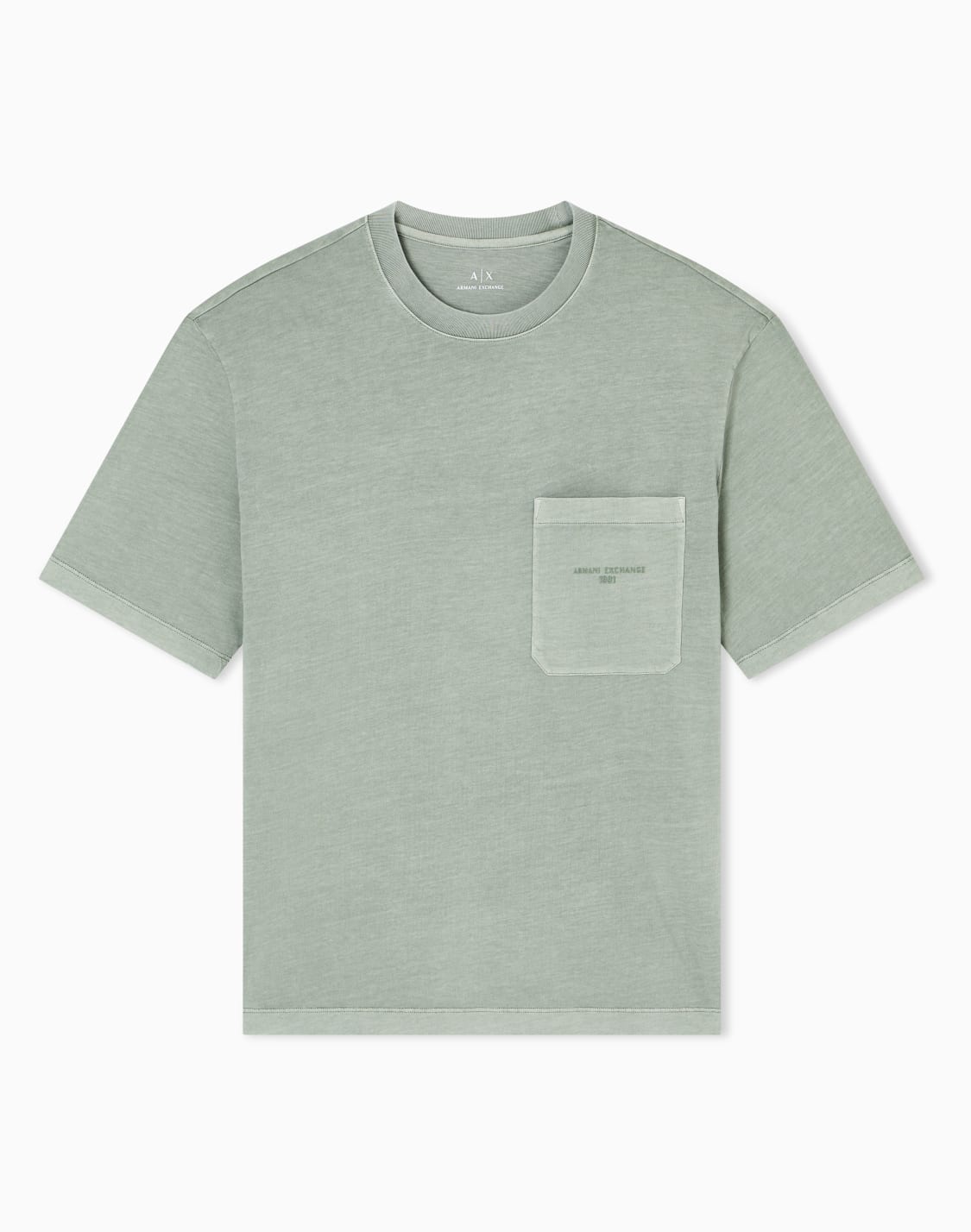 パッチポケットディテル-ガメントダイ-半袖クルネックtシャツ-グリン--armani-exchange