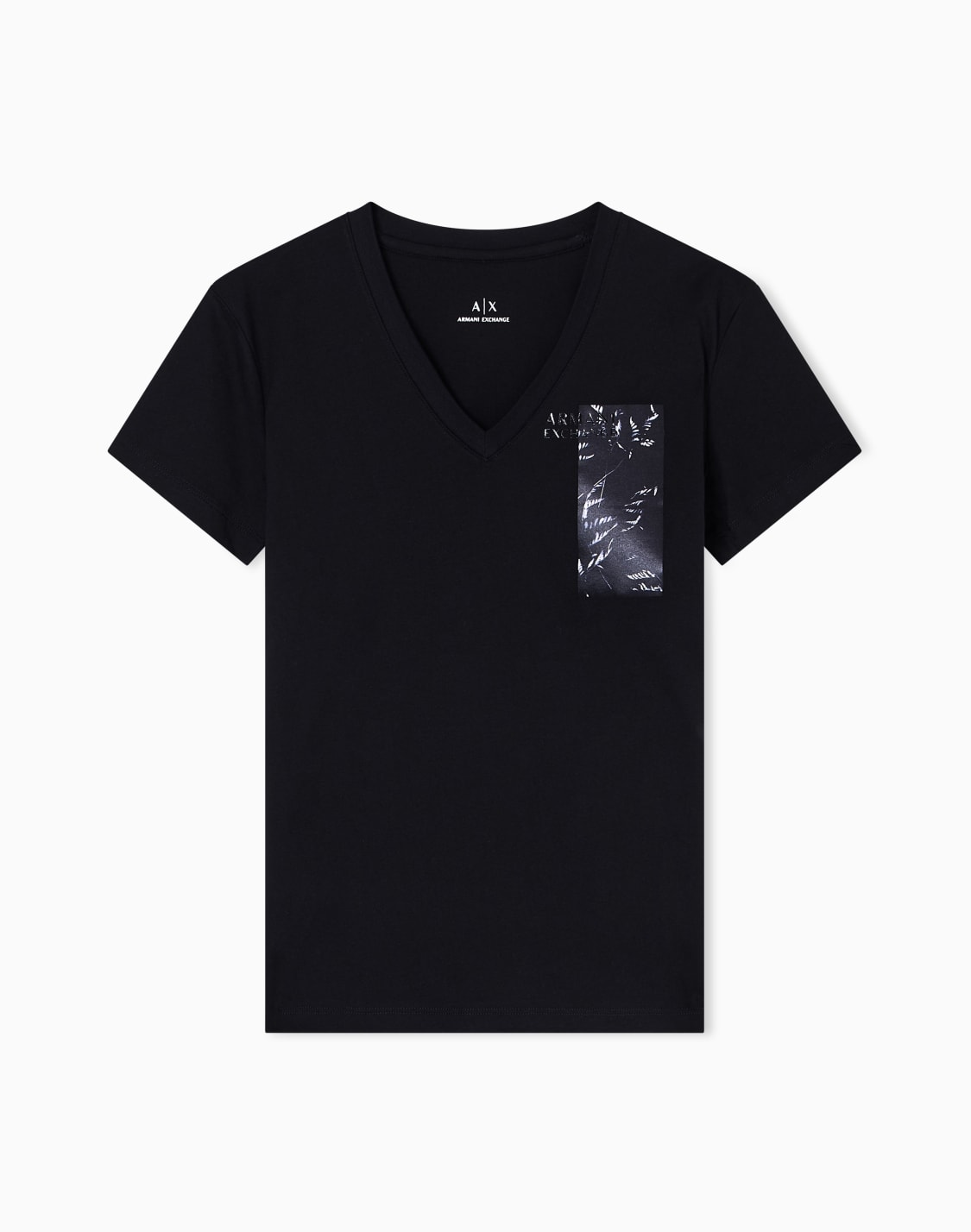 ブロッサムプリント-半袖vネックtシャツ-ブラック--armani-exchange