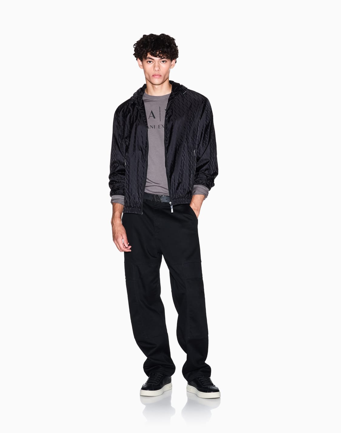 長袖クルネックtシャツ-グレ--armani-exchange