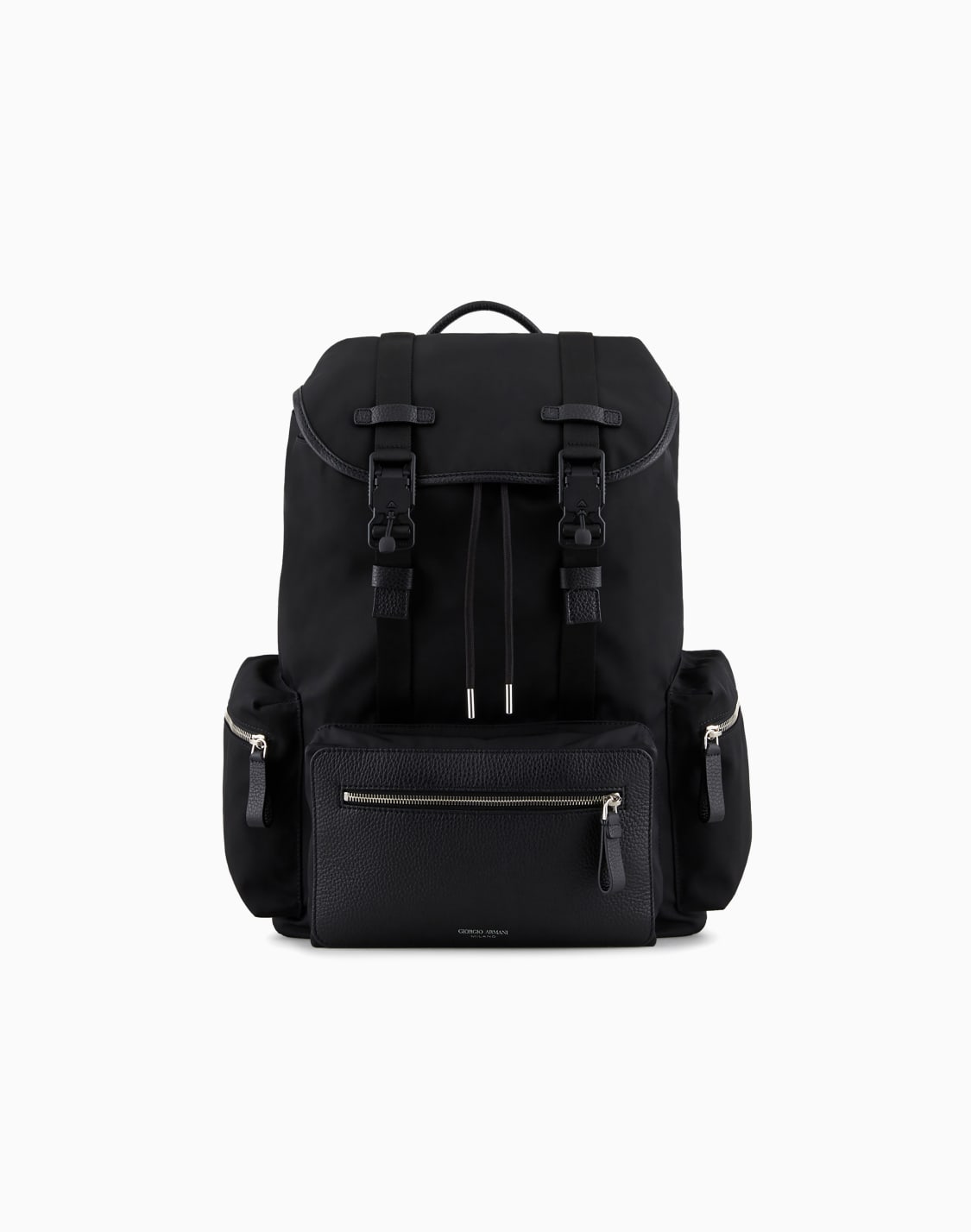 ツトンカラのナイロンとペブルレザのバックパック-ブラック--giorgio-armani