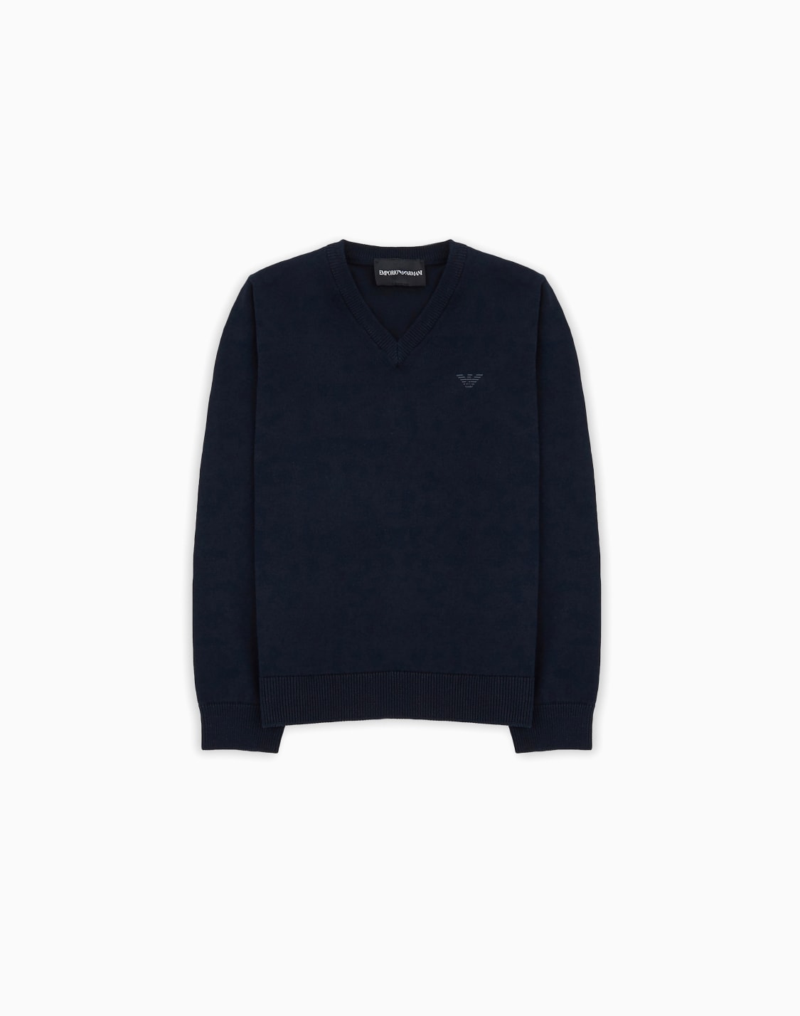 maglione-scollo-v-in-cotone-punto-pannocchia-blu--emporio-armani