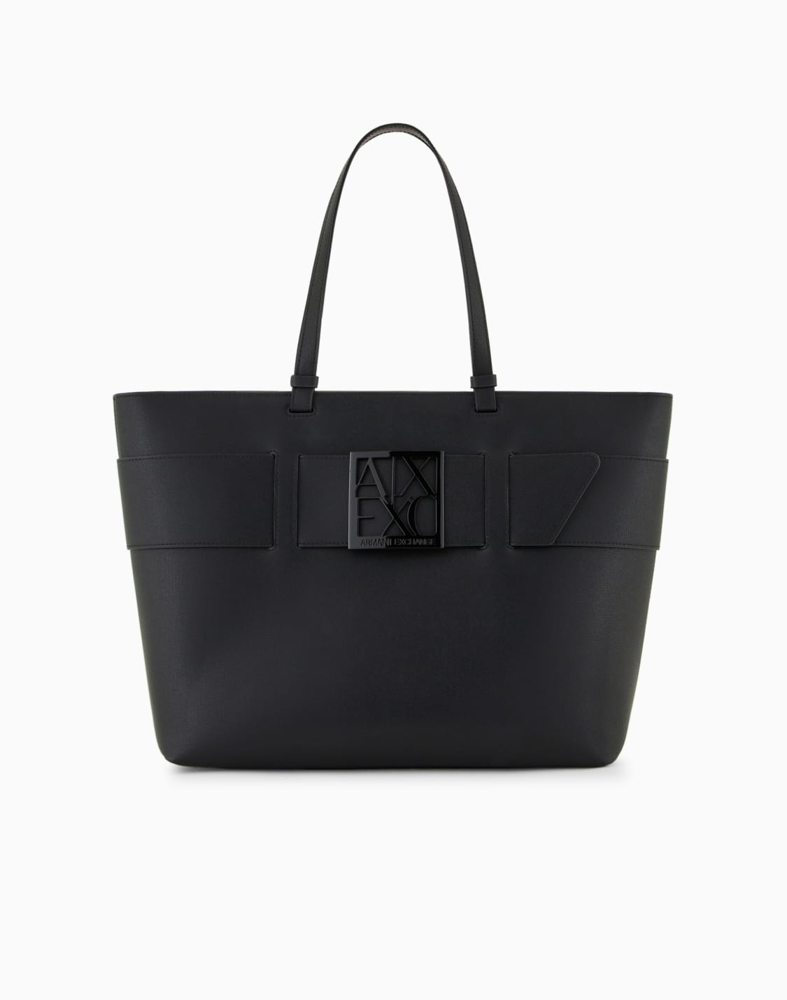 boxロゴバックル-トトバッグ-ブラック--armani-exchange