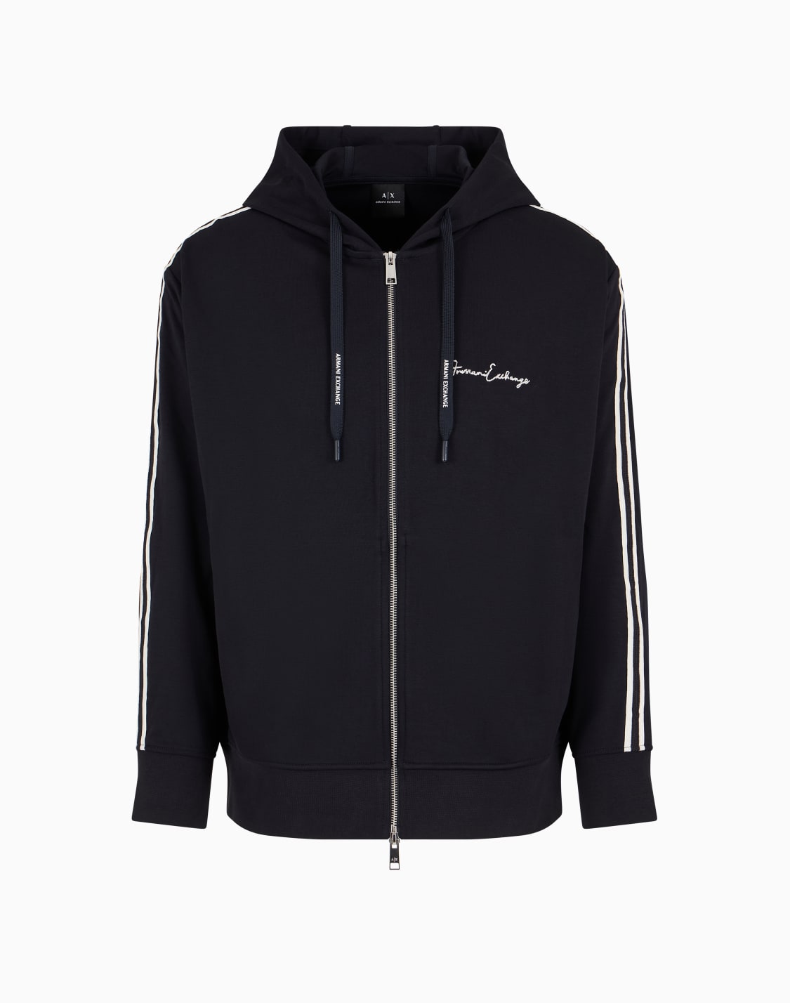 full-zip-sweatshirt-in-bonded-cotton-with-bands-on-the-sleeves-blue--armani-exchange