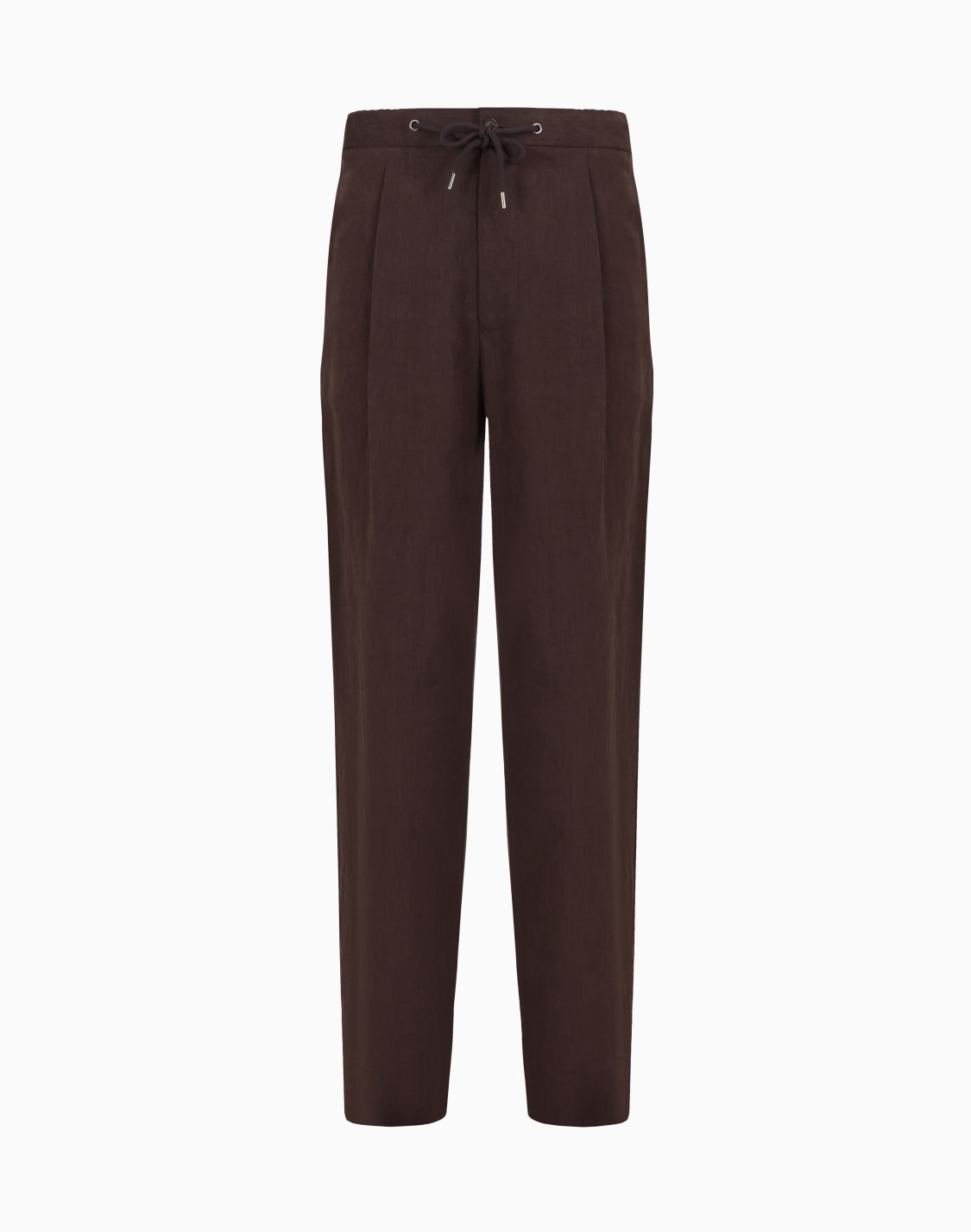 pantaloni-a-una-pince-in-tela-di-puro-lino-marrone--giorgio-armani