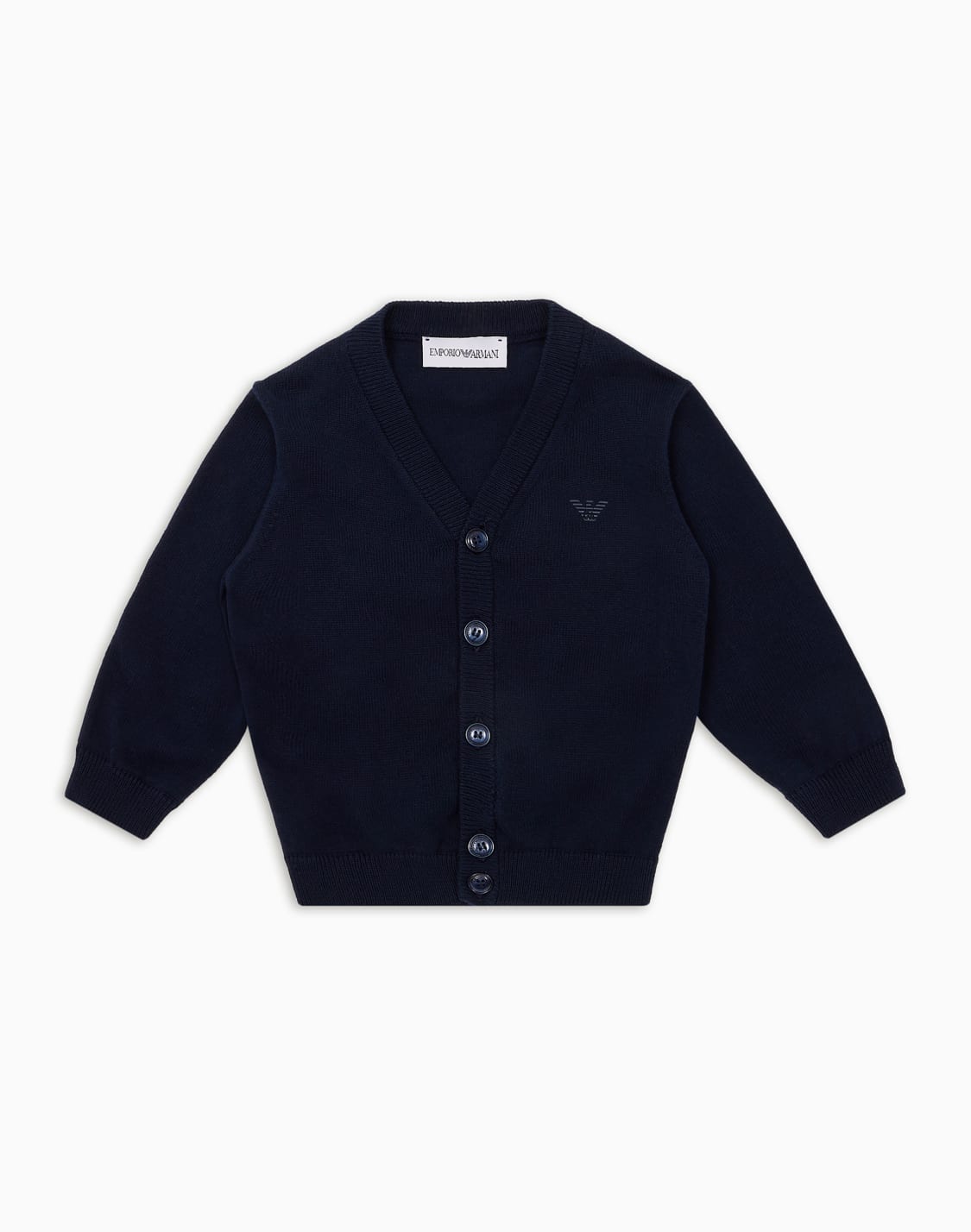 vネックカディガン-コットン-コブステッチ-ブル--emporio-armani
