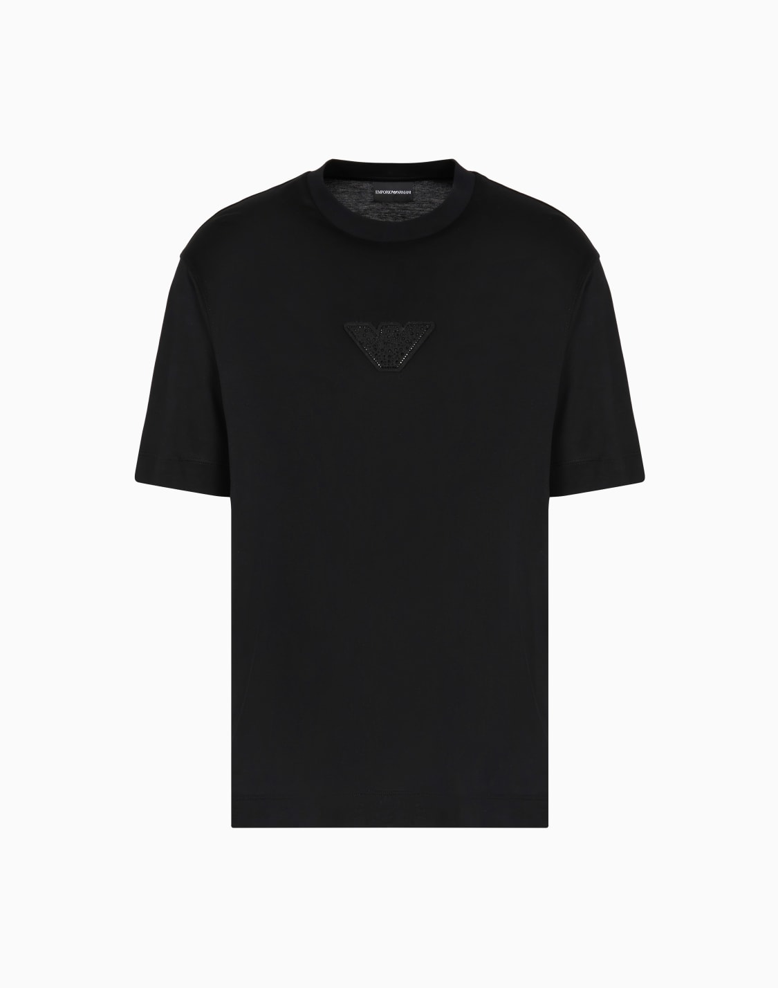 asv-clubwear-t-shirt-in-a-lyocell-blend-jersey-with-an-eagle-patch-and-rhinestones-black--emporio-armani