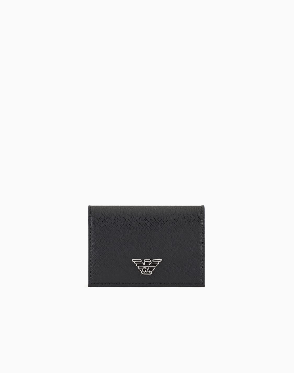 asv-regenerated-saffiano-leather-card-holder-with-flap-and-eagle-plate-black--emporio-armani