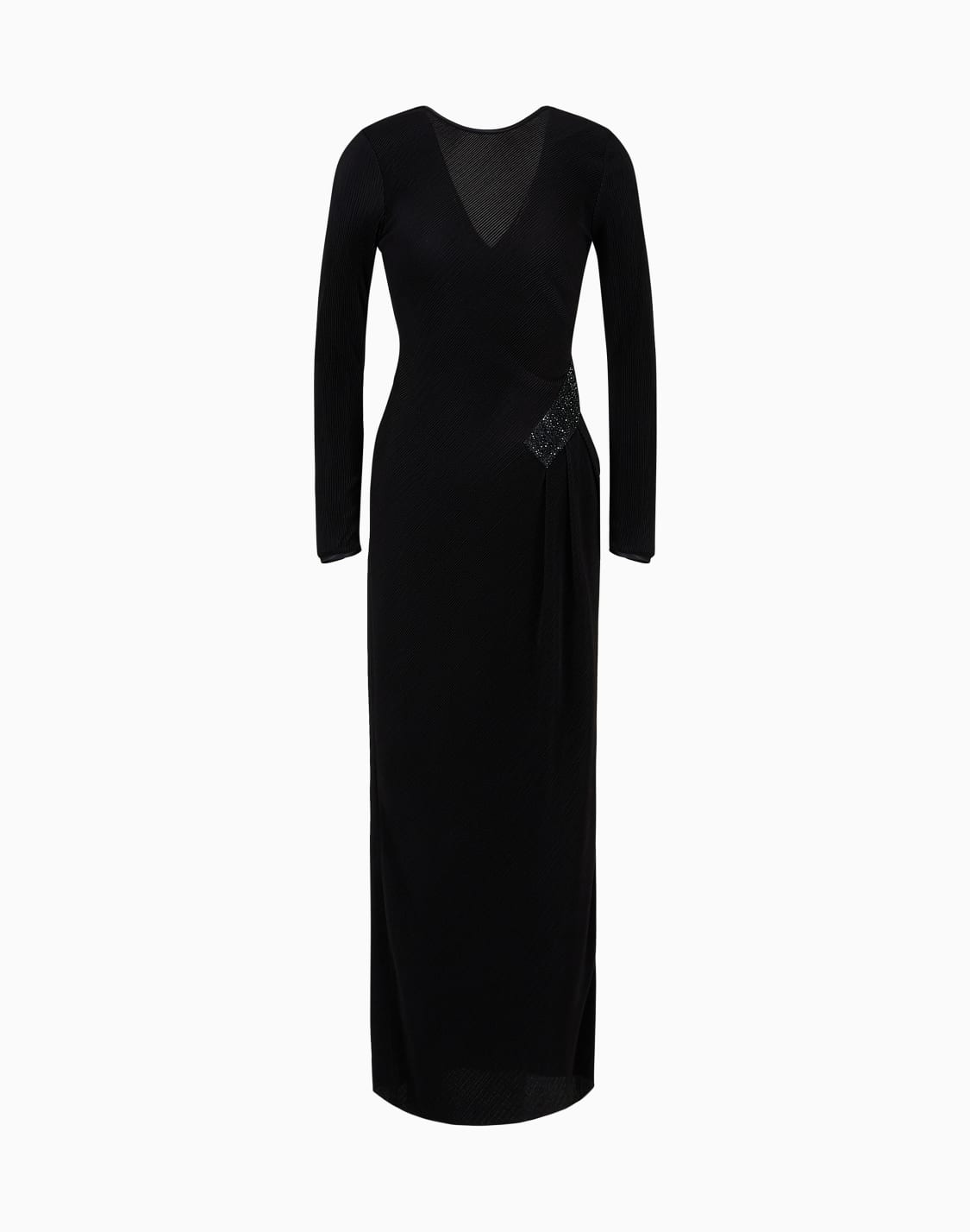 long-dress-in-pleated-jersey-black--giorgio-armani