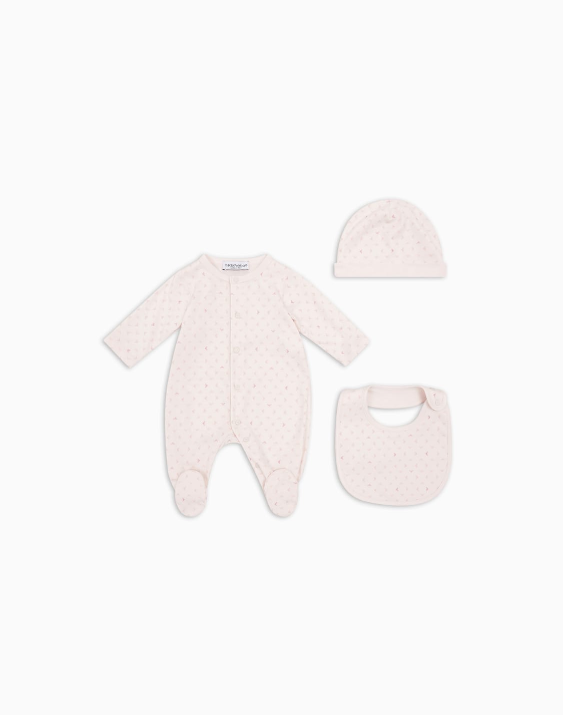 set-de-regalo-con-mono-babero-y-gorrito-con-motivo-integral-de-guila-con-efecto-ptico-rosa--emporio-armani