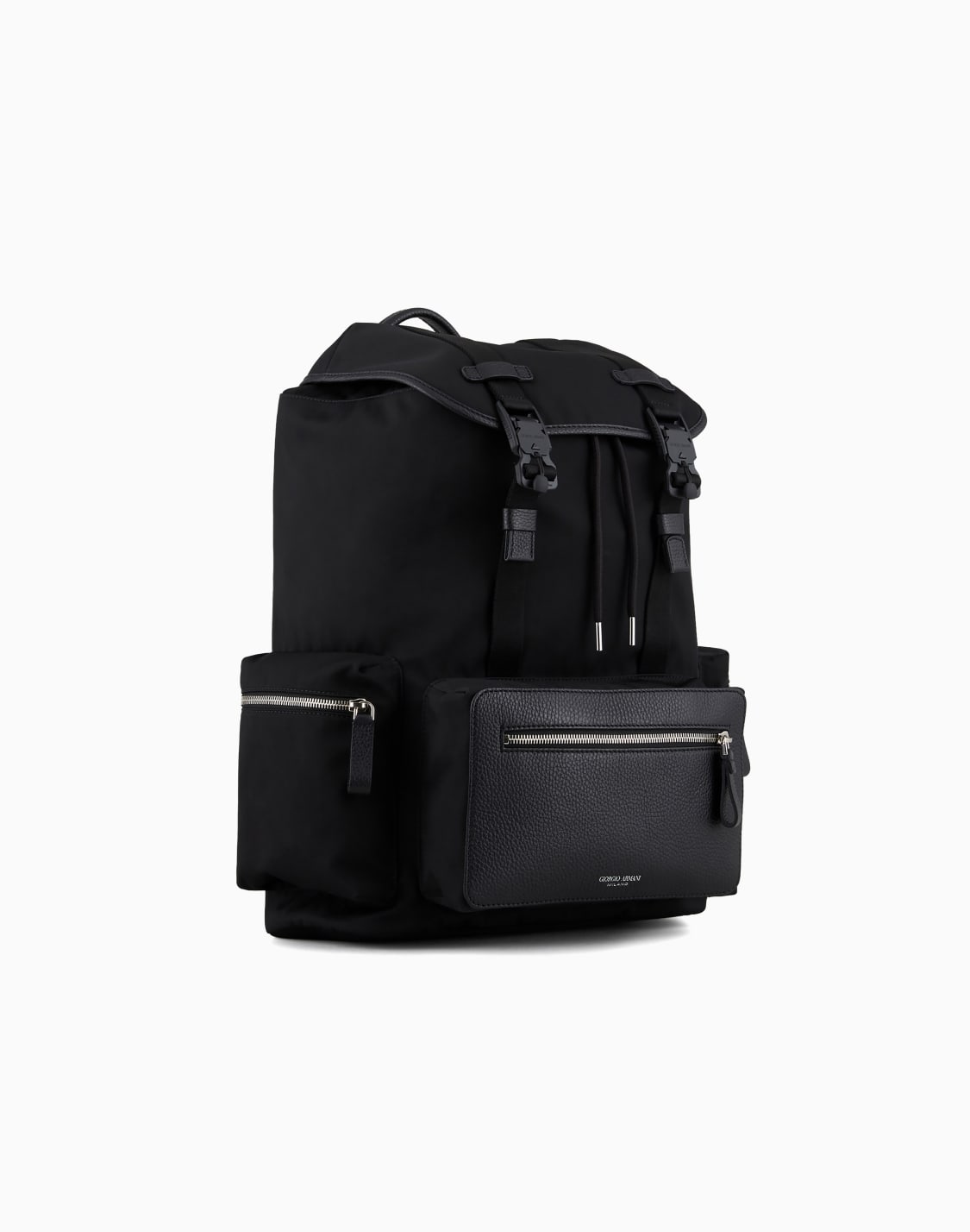 ツトンカラのナイロンとペブルレザのバックパック-ブラック--giorgio-armani