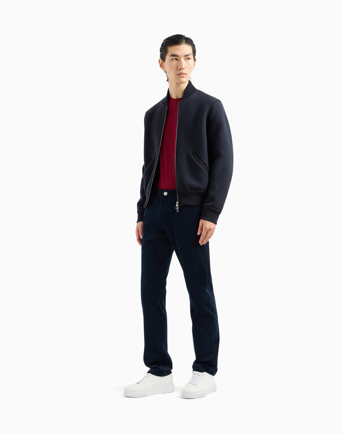 クルネック半袖tシャツ-ストレッチビスコスジャジ-バガンディ--giorgio-armani
