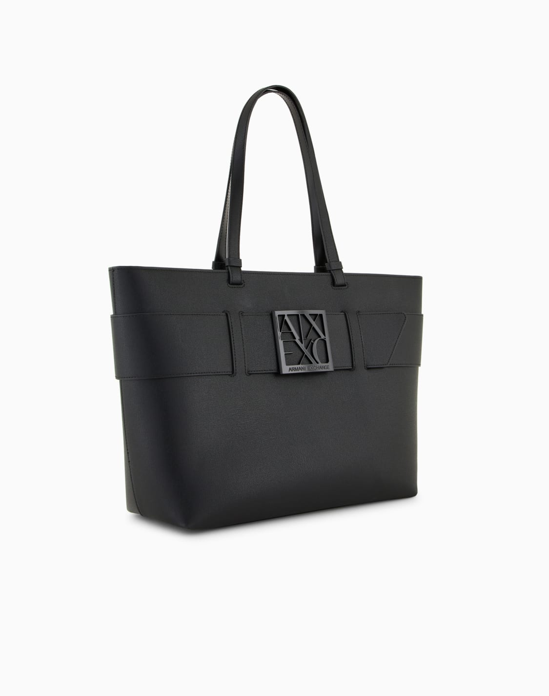boxロゴバックル-トトバッグ-ブラック--armani-exchange