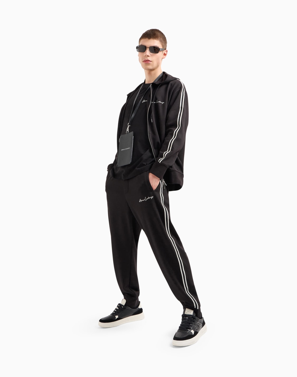 full-zip-sweatshirt-in-bonded-cotton-with-bands-on-the-sleeves-black--armani-exchange