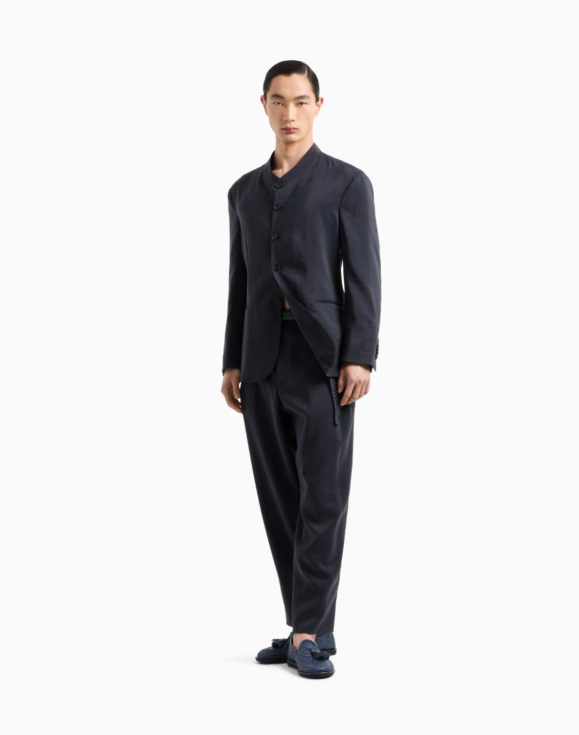 pantaloni-a-una-pince-in-misto-seta-lavata-blu--giorgio-armani