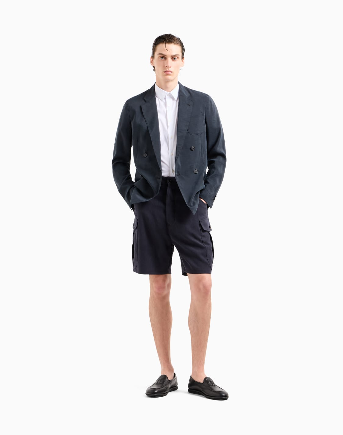 バミュダパンツ-リネン製-ブル--giorgio-armani