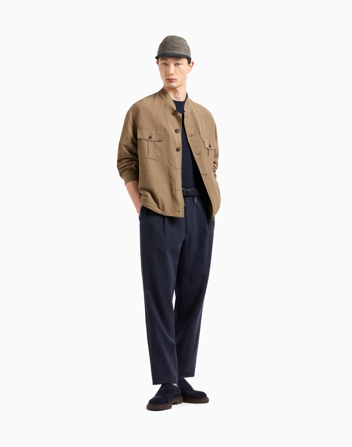 シングルタックリネンキャンバスのパンツ-ブル--giorgio-armani