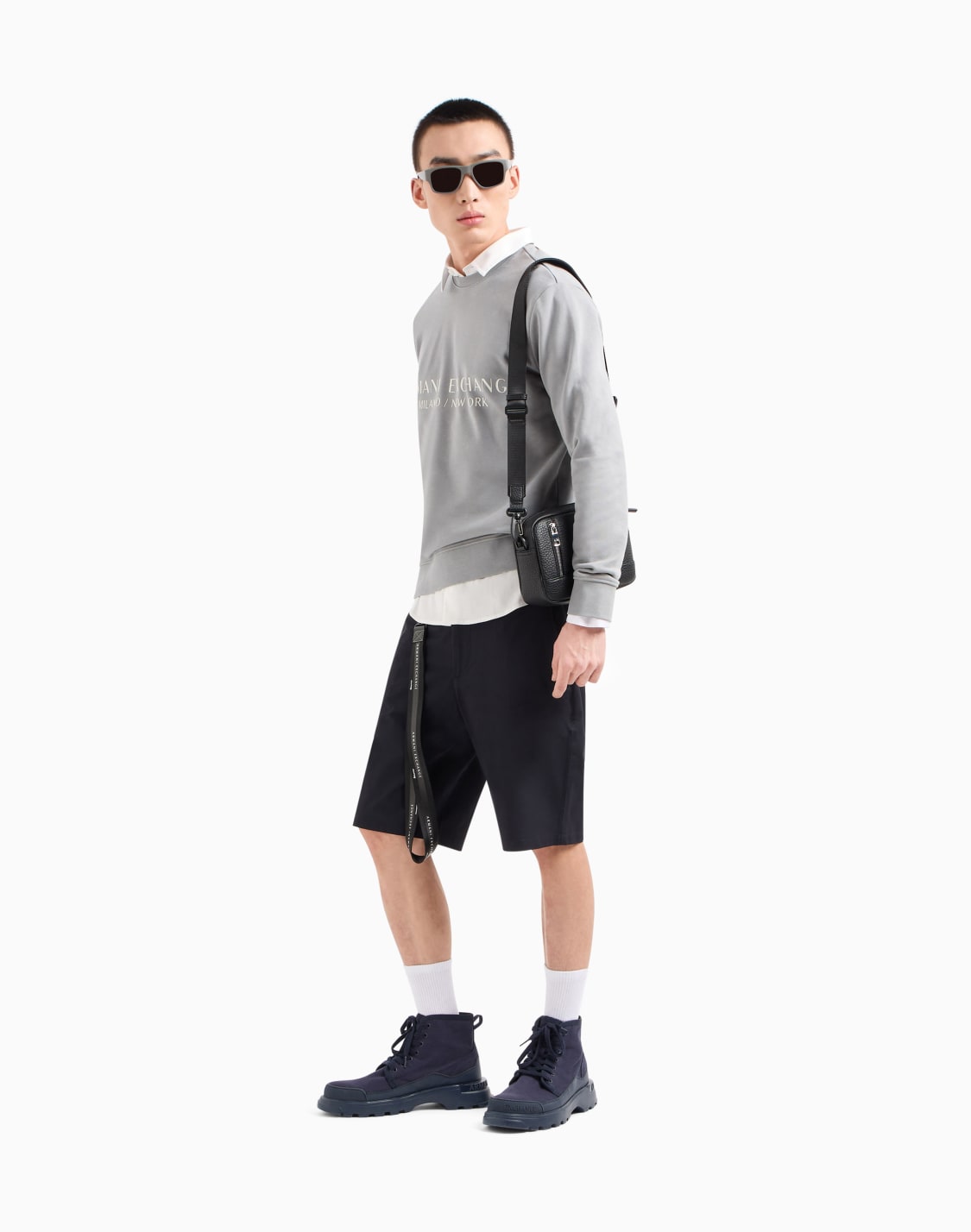 シグネチャロゴ-長袖シャツ-ホワイト--armani-exchange