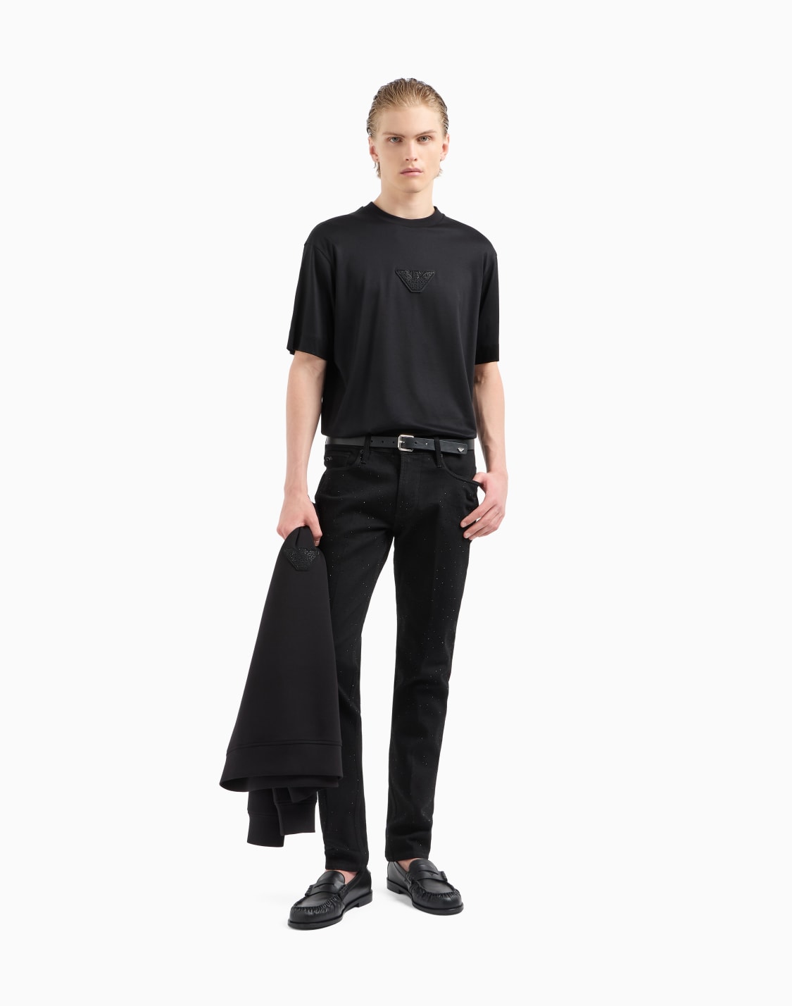 asv-clubwear-t-shirt-in-a-lyocell-blend-jersey-with-an-eagle-patch-and-rhinestones-black--emporio-armani