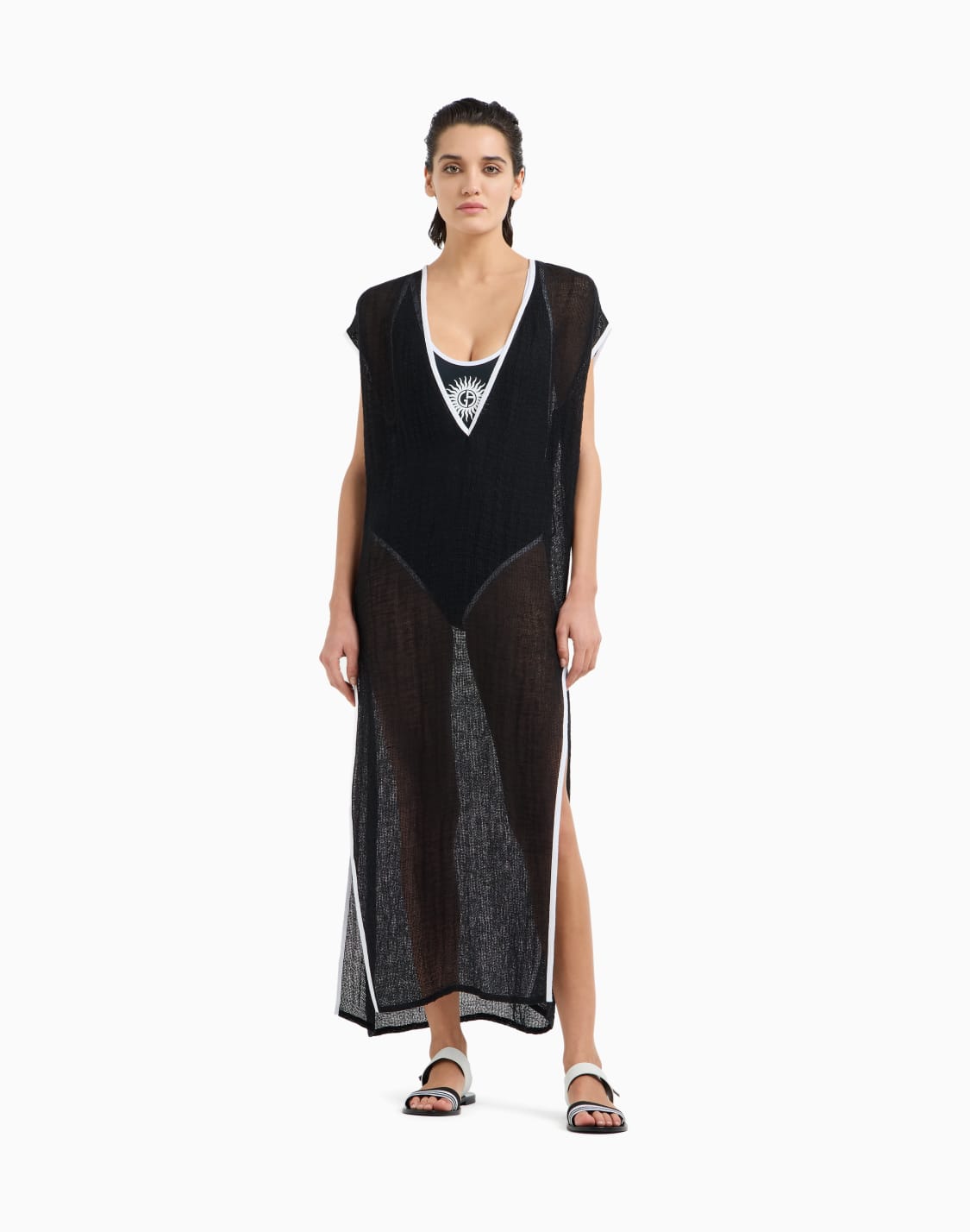 robe-longue-en-maille-de-mlange-de-lin-noir--giorgio-armani