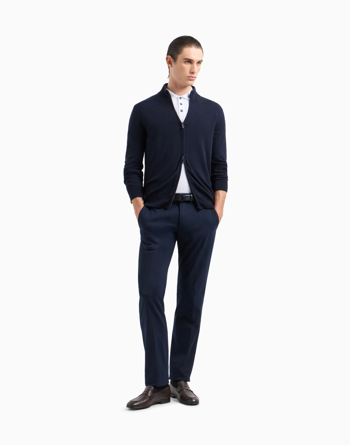 パンツ-ストレッチカシミアコットン製-ネイビブル--giorgio-armani