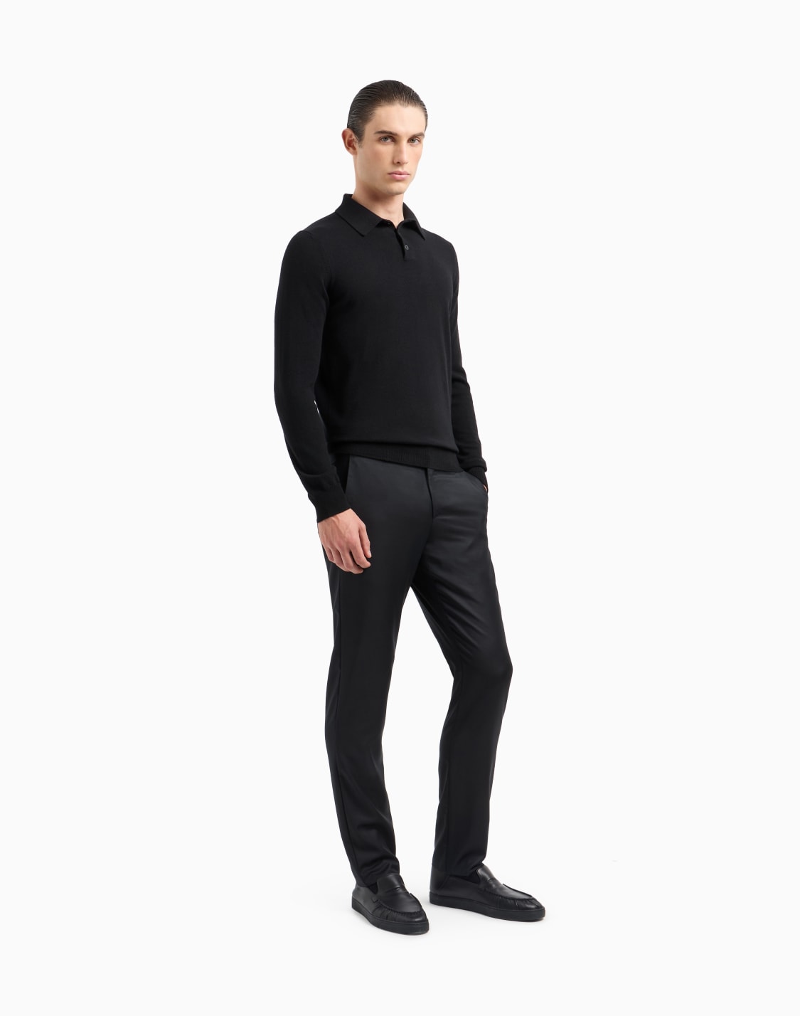 長袖ポロシャツ-カシミア-ブラック--giorgio-armani