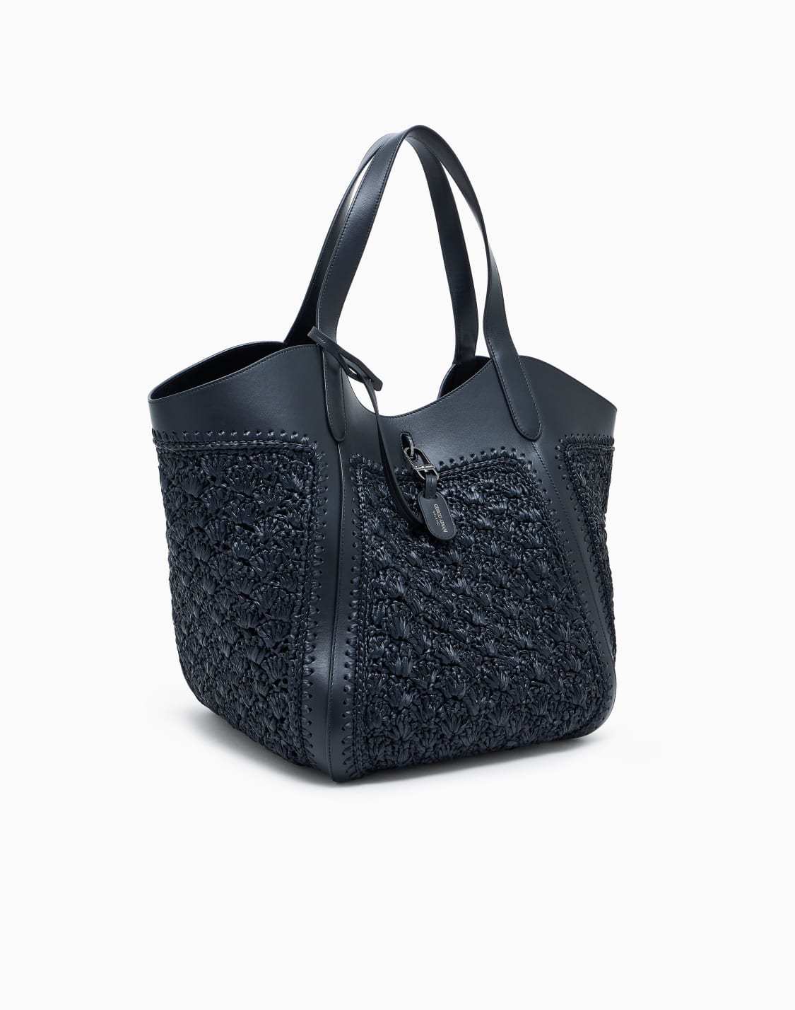 borsa-a-mano-grande-in-pelle-e-rafia-punto-ventaglio-nero--giorgio-armani