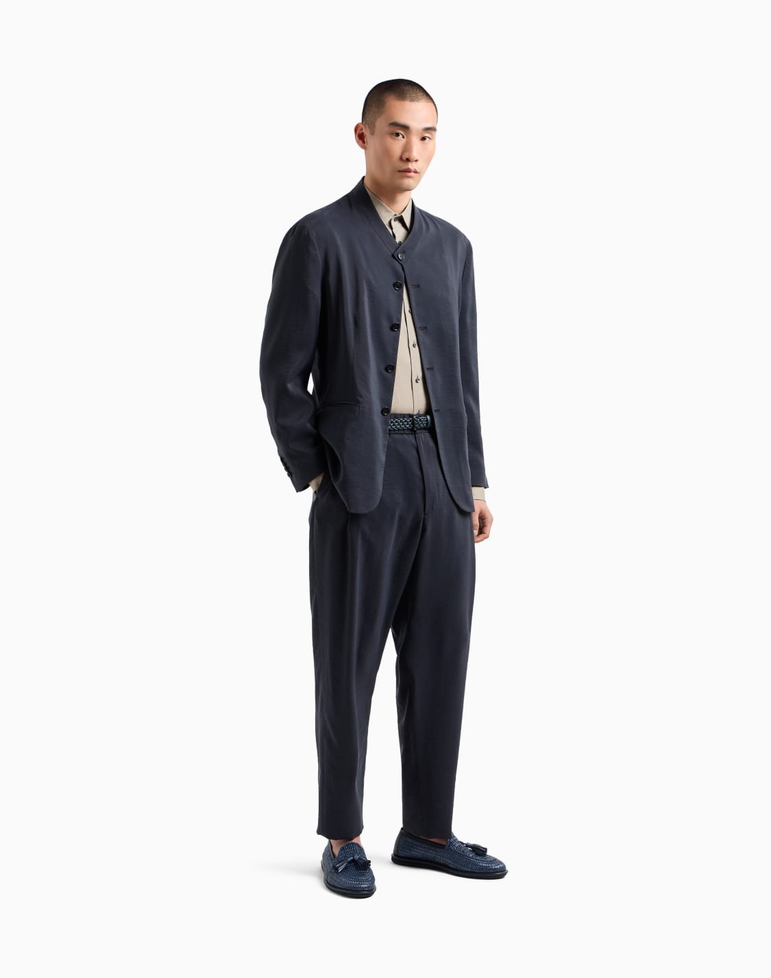 レギュラフィットシャツ-リネン-ベジュ--giorgio-armani