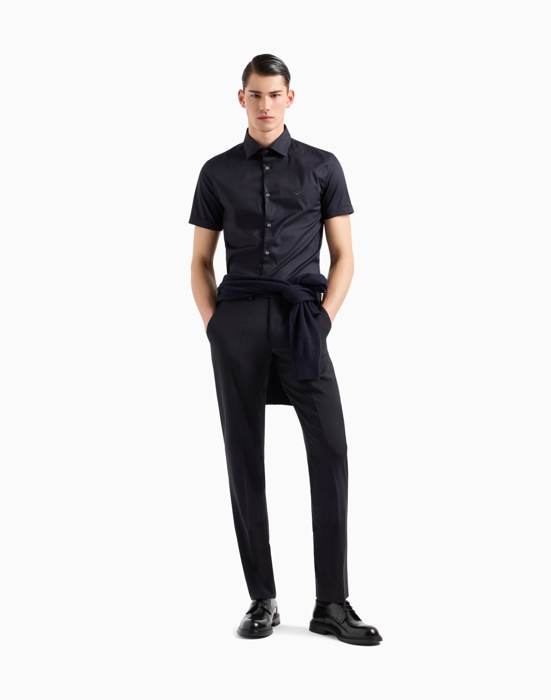 半袖シャツ-ストレッチナイロン混紡-ネイビブル--emporio-armani