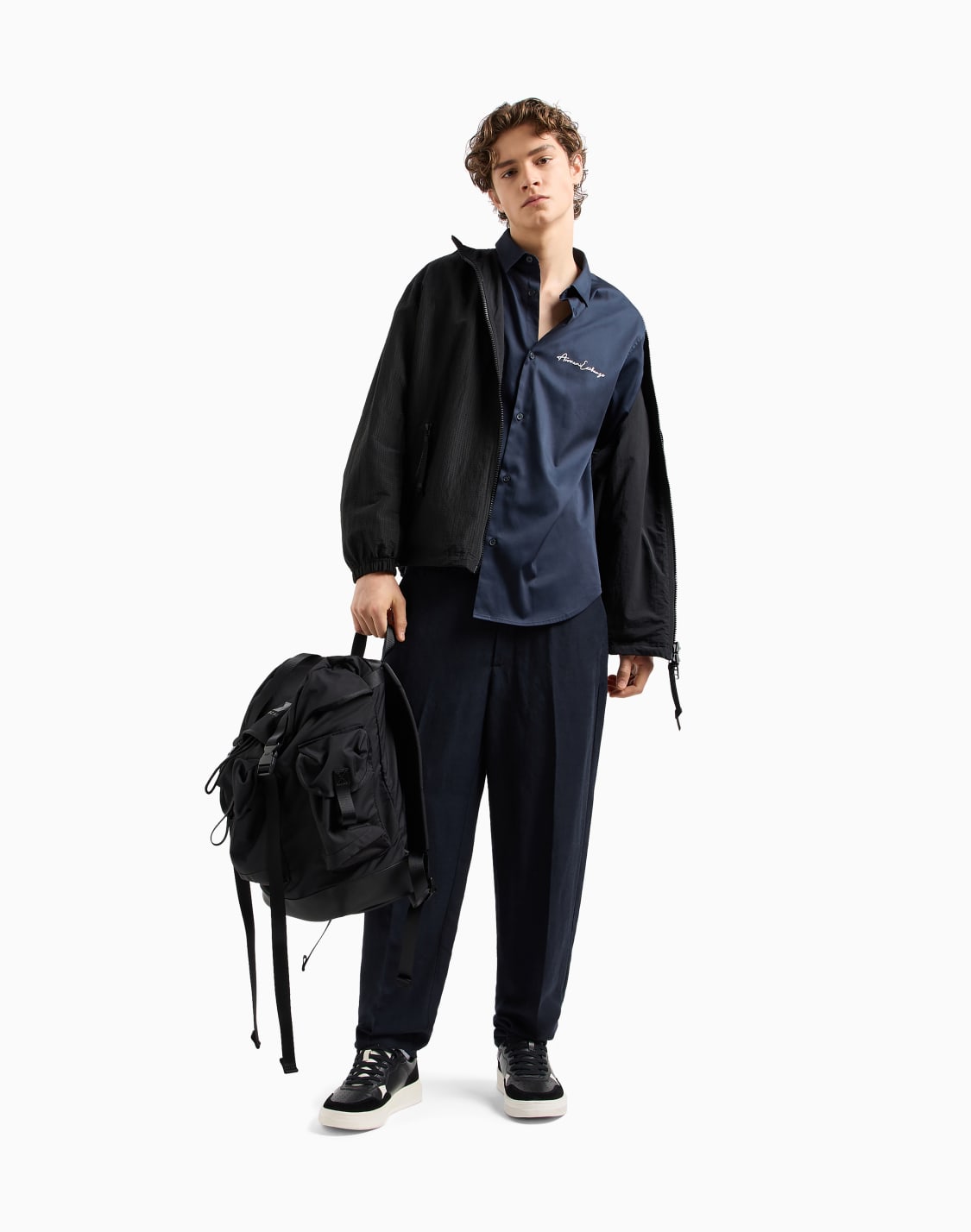 regular-fit-shirt-in-stretch-satin-cotton-navy-blue--armani-exchange